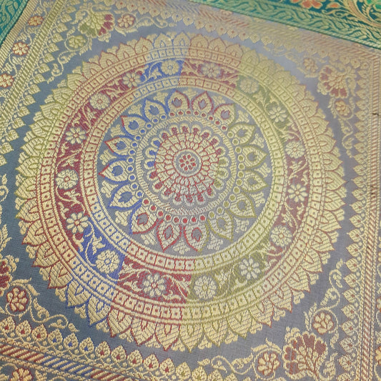 Dining Table Runner Woven Mandala Zari Brocade Banarasi Decor Cover Multi Color