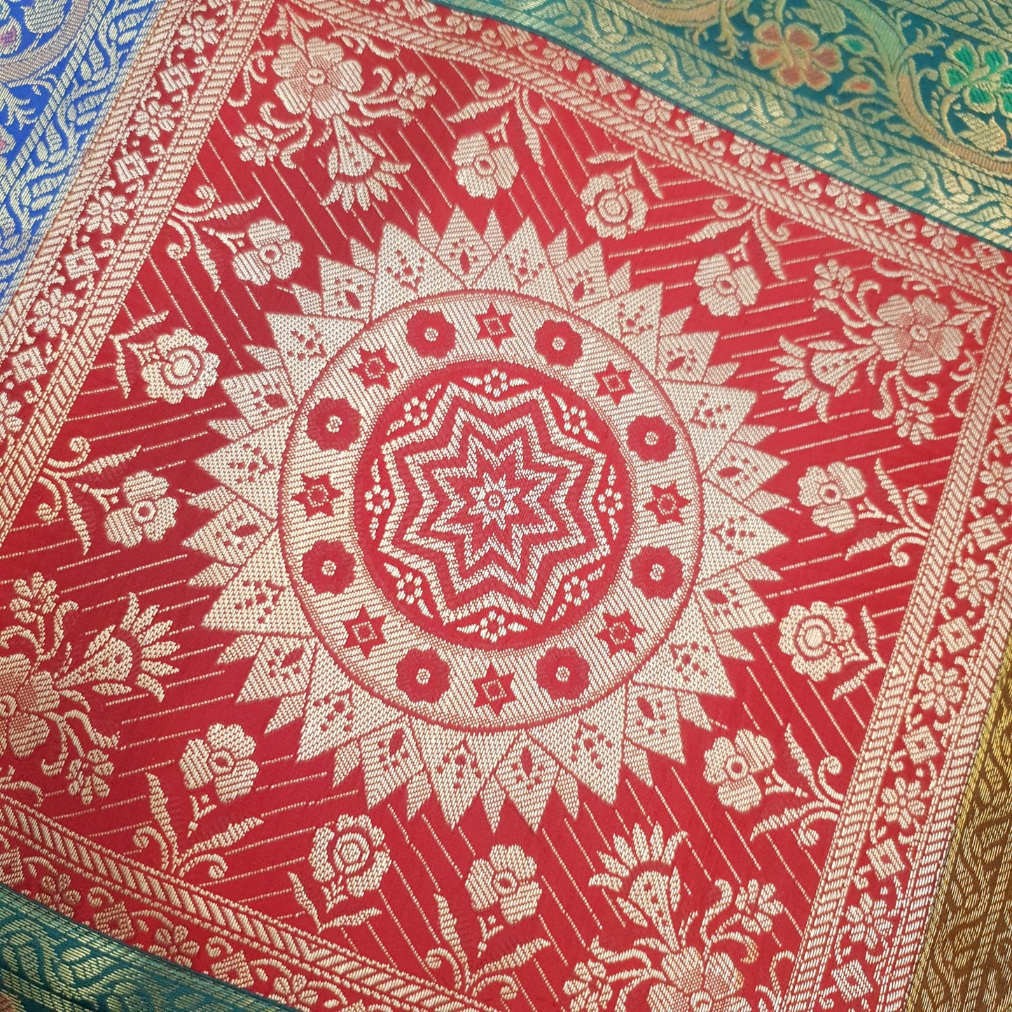 Dining Table Runner Woven Mandala Zari Brocade Banarasi Decor Cover Multi Color