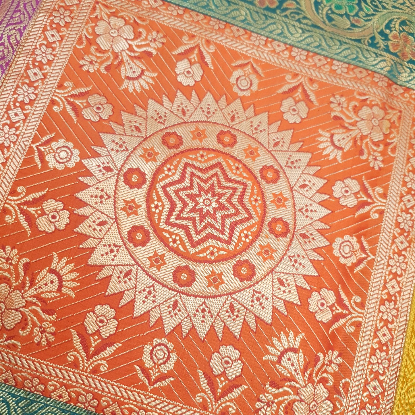 Dining Table Runner Woven Mandala Zari Brocade Banarasi Decor Cover Multi Color