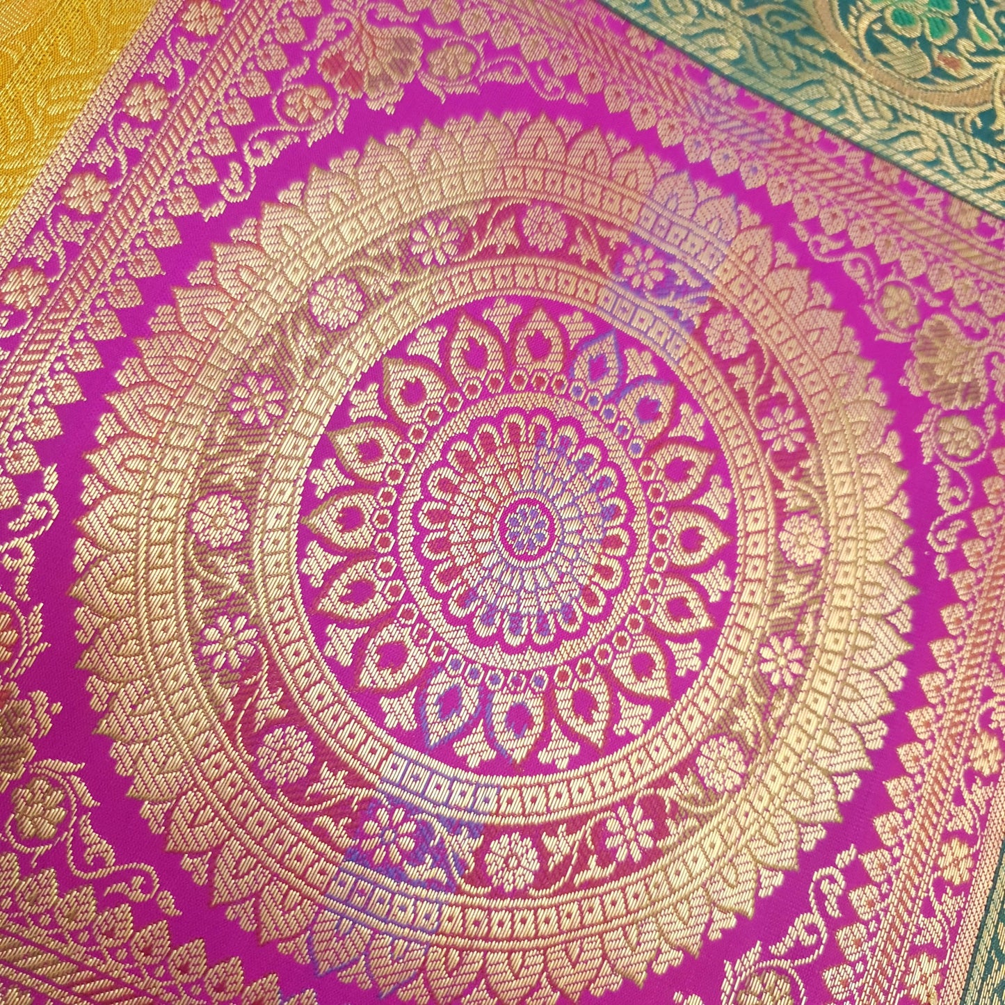 Dining Table Runner Woven Mandala Zari Brocade Banarasi Decor Cover Multi Color