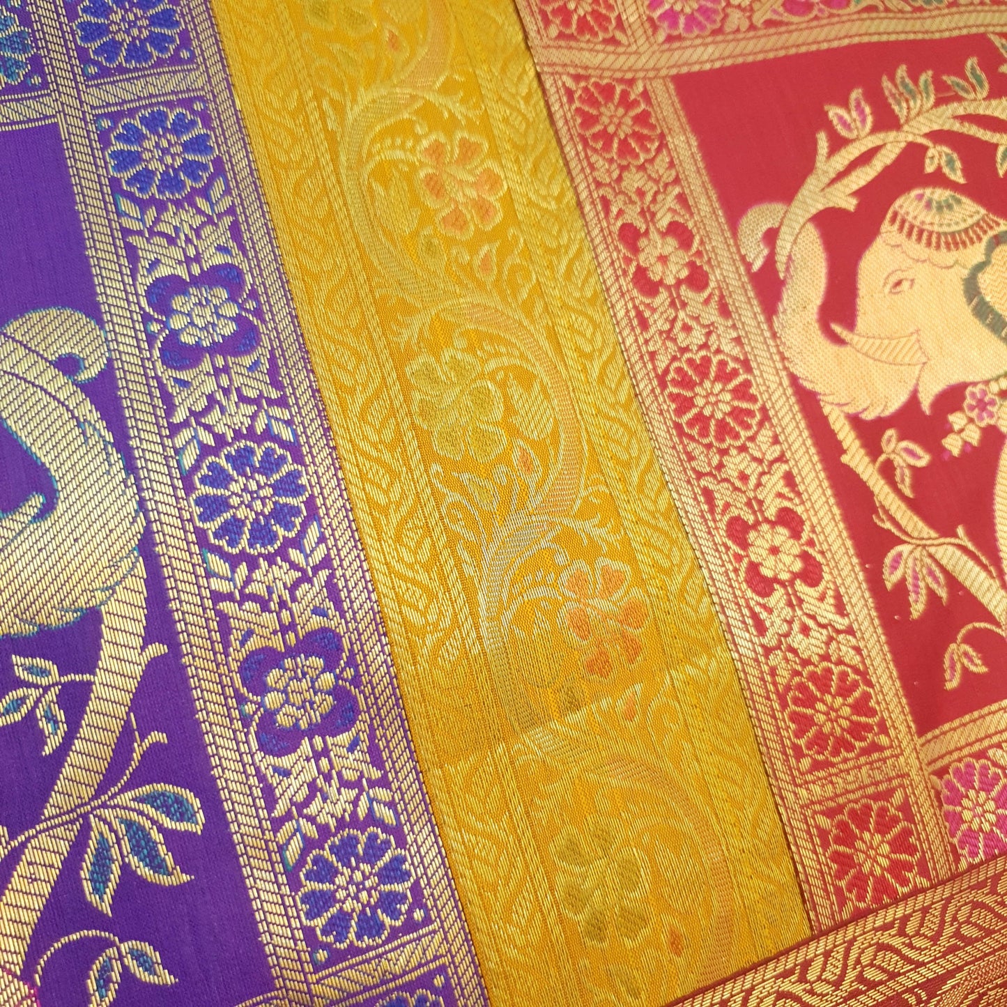 Table Runner Banarasi Home Decor Ethnic Elephant Woven Rectangular Dining Cloth