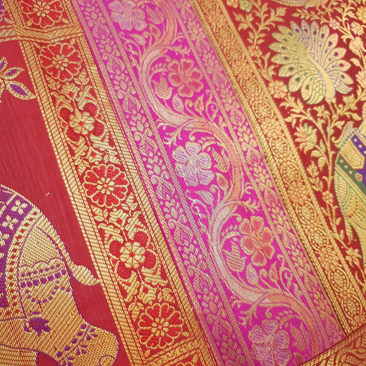 Table Runner Banarasi Home Decor Ethnic Elephant Woven Rectangular Dining Cloth