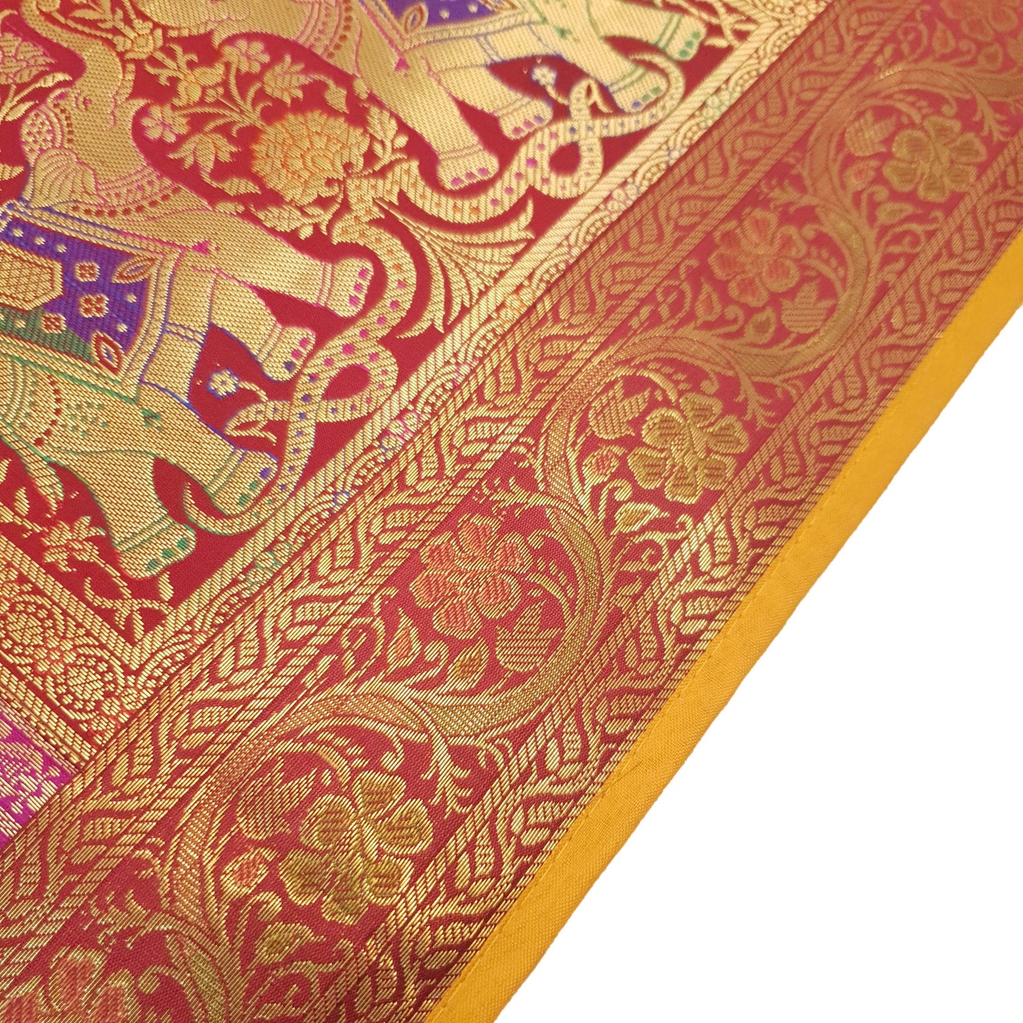 Table Runner Banarasi Home Decor Ethnic Elephant Woven Rectangular Dining Cloth