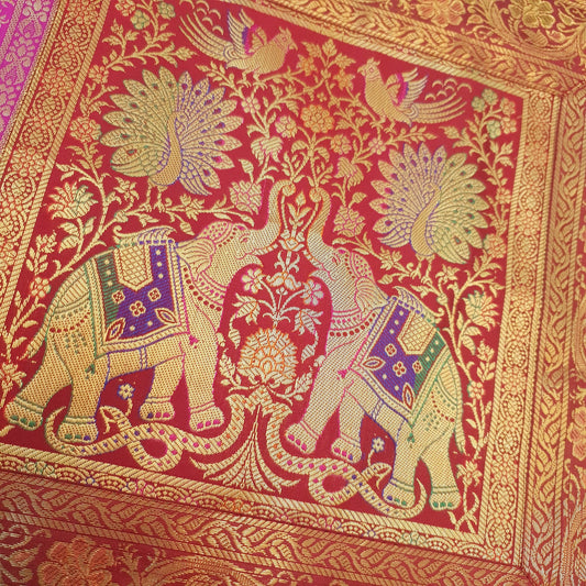 Table Runner Banarasi Home Decor Ethnic Elephant Woven Rectangular Dining Cloth