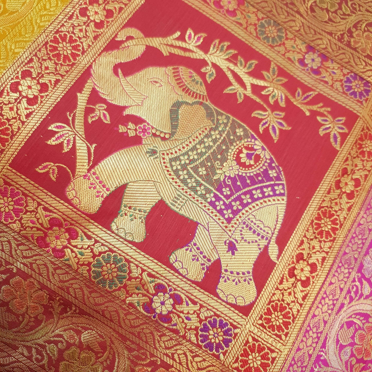 Table Runner Banarasi Home Decor Ethnic Elephant Woven Rectangular Dining Cloth