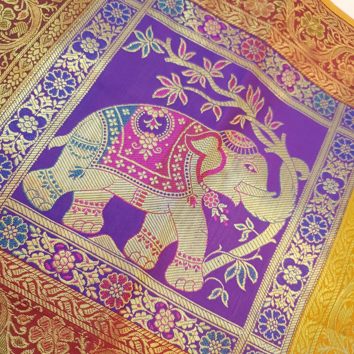 Table Runner Banarasi Home Decor Ethnic Elephant Woven Rectangular Dining Cloth