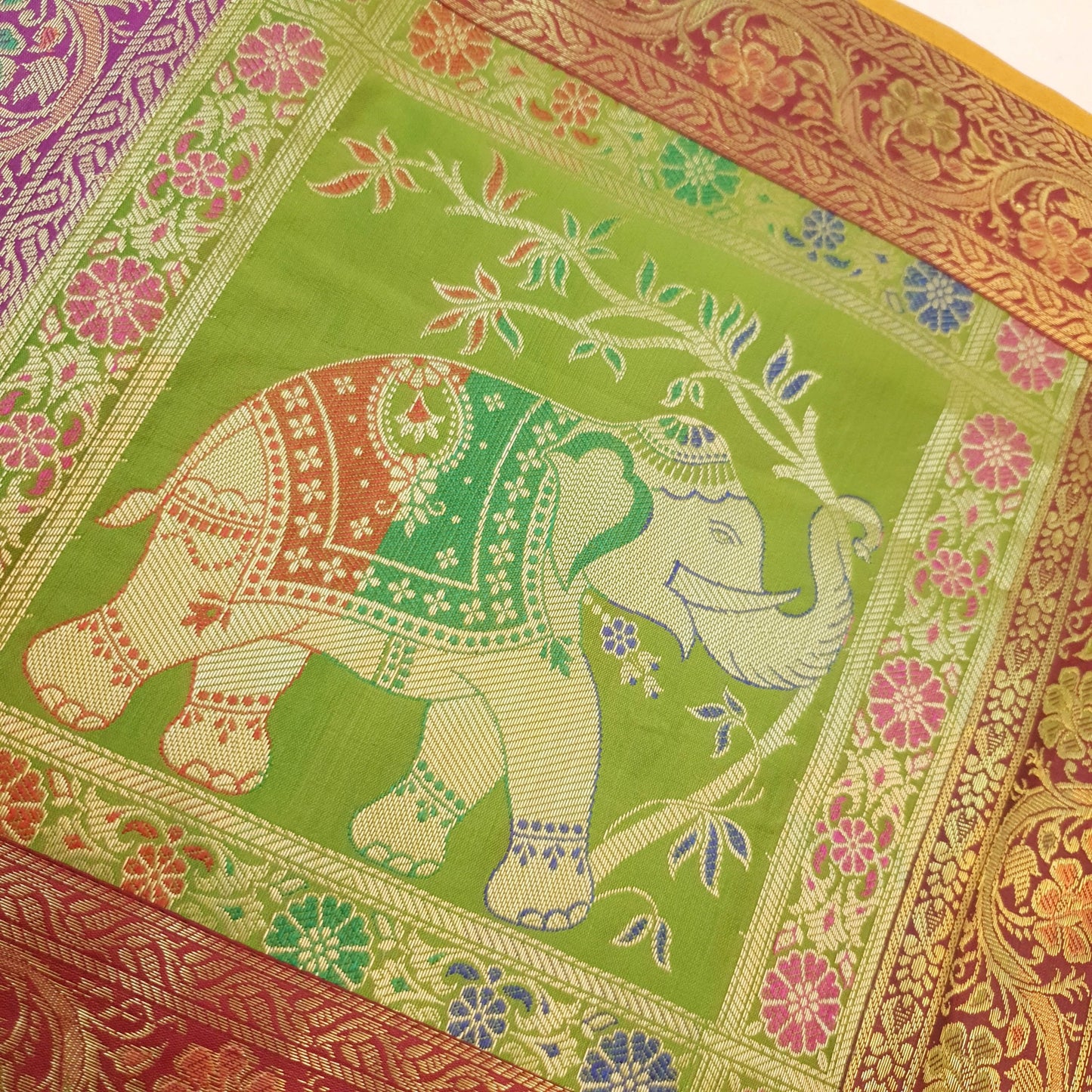 Table Runner Banarasi Home Decor Ethnic Elephant Woven Rectangular Dining Cloth