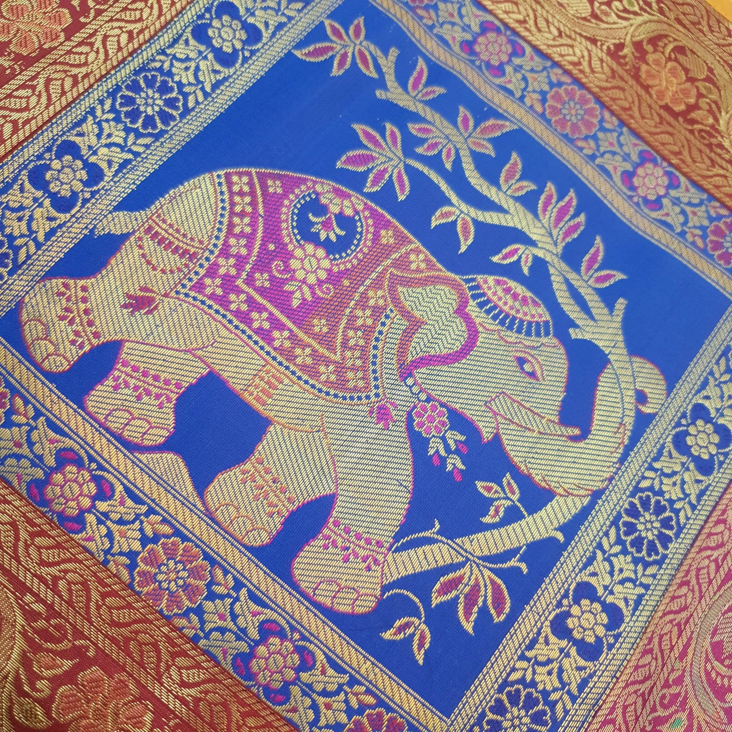 Table Runner Banarasi Home Decor Ethnic Elephant Woven Rectangular Dining Cloth