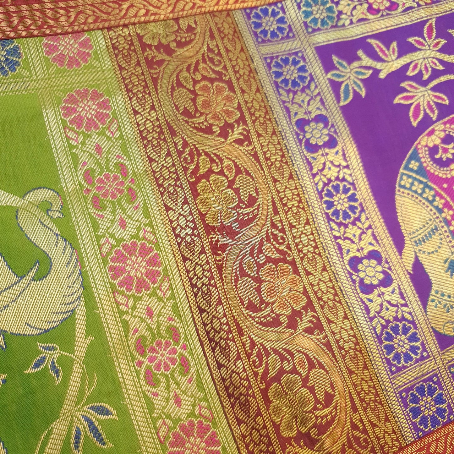 Table Runner Banarasi Home Decor Ethnic Elephant Woven Rectangular Dining Cloth