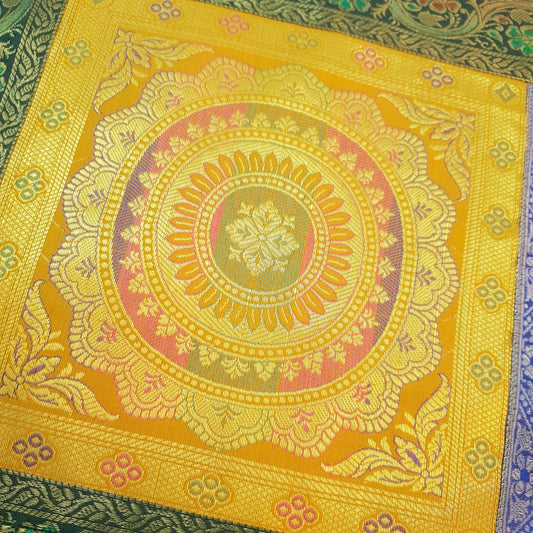 Dining Table Runner Mandala Woven Zari Brocade Banarasi Decor Cover Multi Color