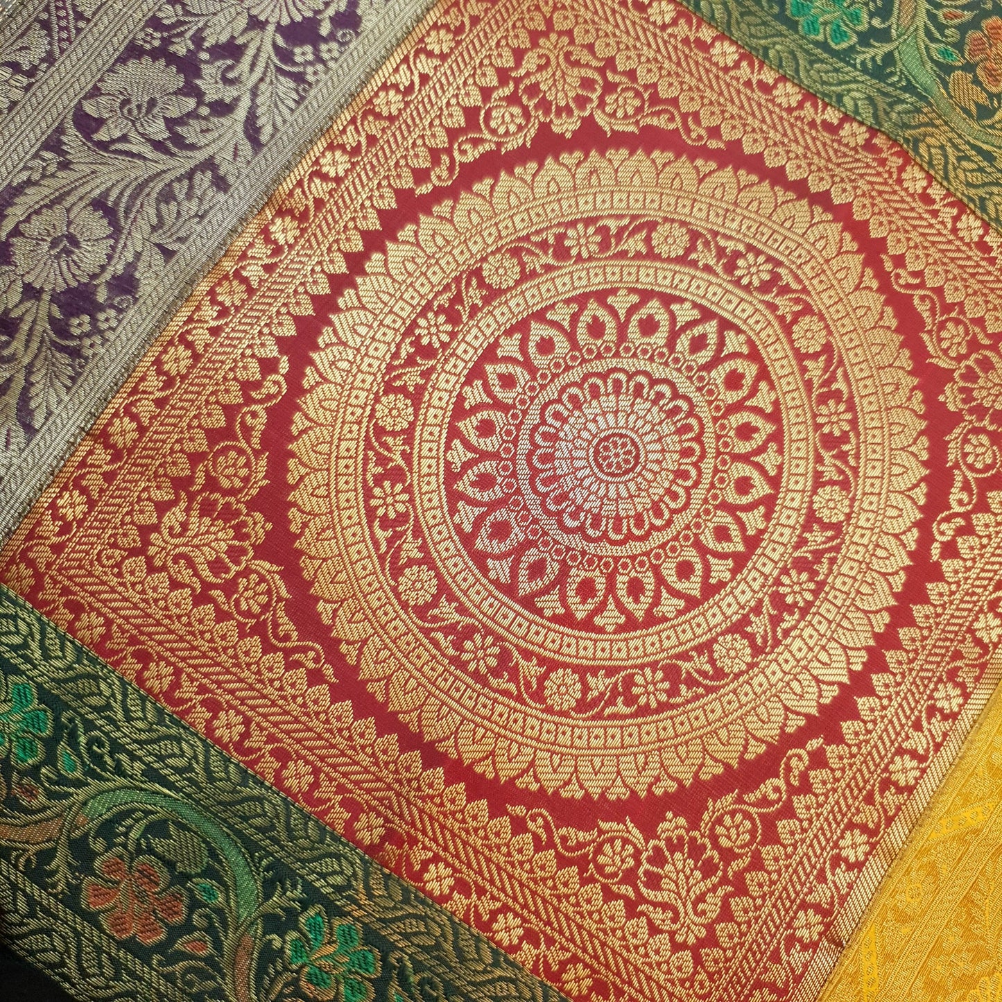 Dining Table Runner Mandala Woven Zari Brocade Banarasi Decor Cover Multi Color