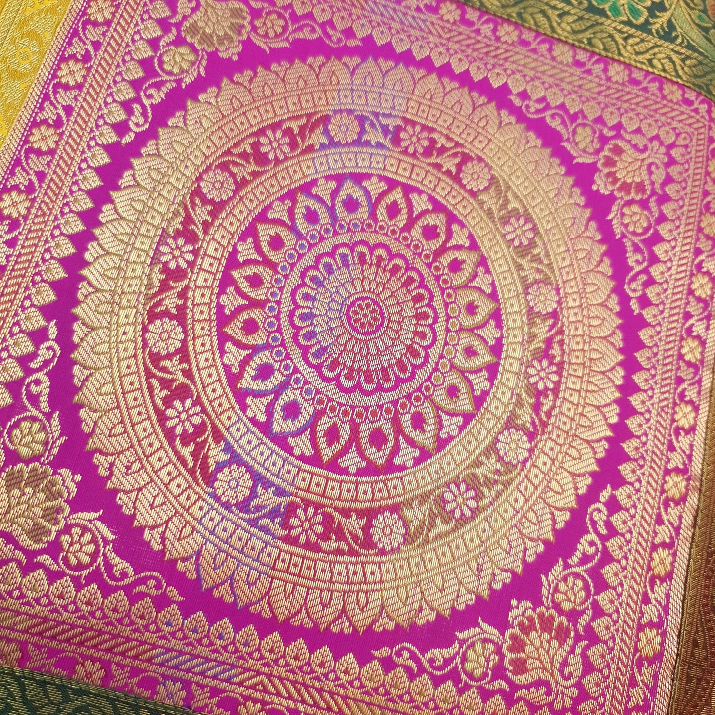 Dining Table Runner Mandala Woven Zari Brocade Banarasi Decor Cover Multi Color