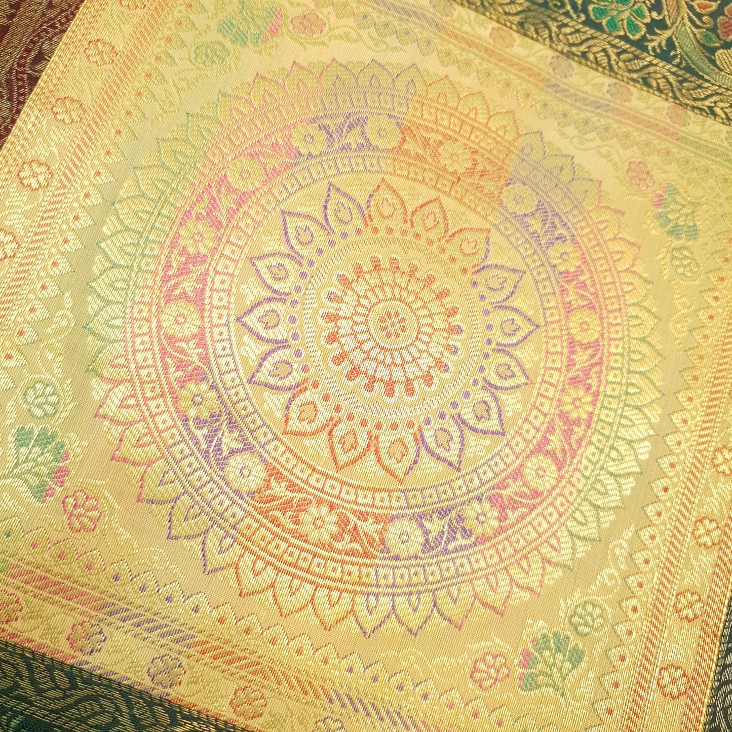 Dining Table Runner Mandala Woven Zari Brocade Banarasi Decor Cover Multi Color