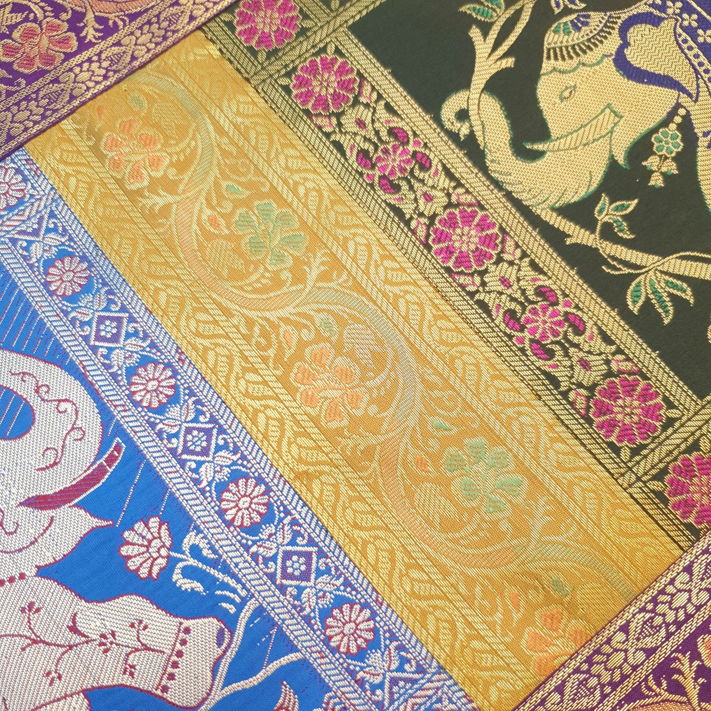 Dining Table Runner Ethnic Handmade Gold Banarasi Brocade Silk Elephant Work