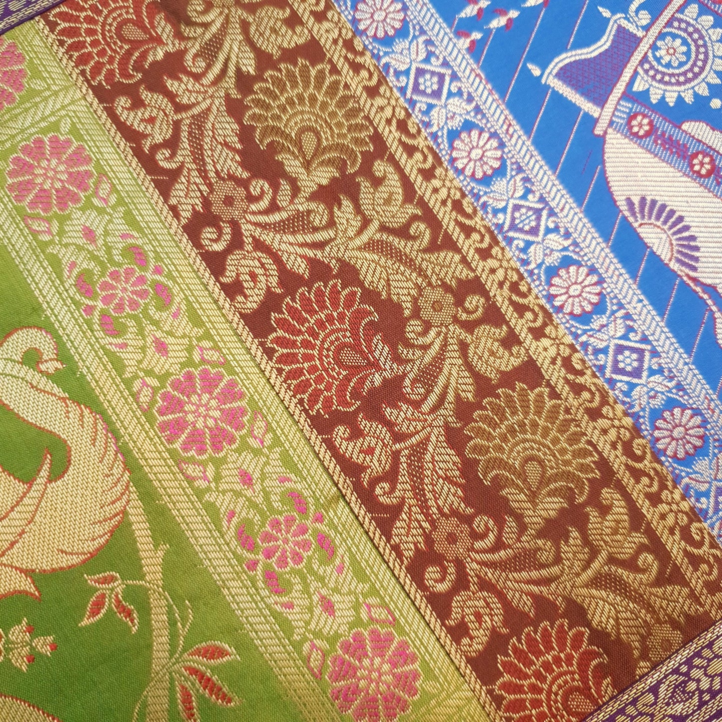 Dining Table Runner Ethnic Handmade Gold Banarasi Brocade Silk Elephant Work