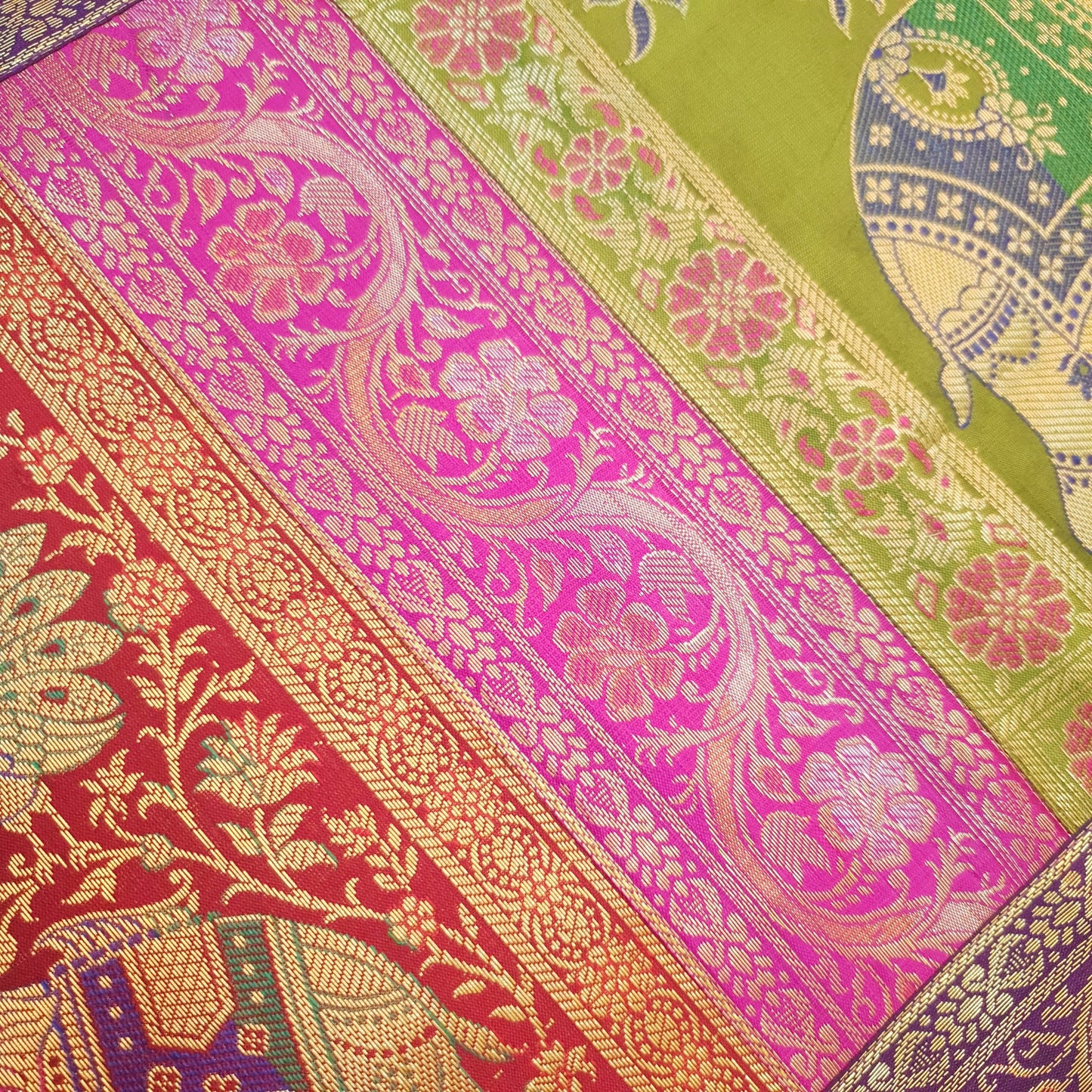 Dining Table Runner Ethnic Handmade Gold Banarasi Brocade Silk Elephant Work