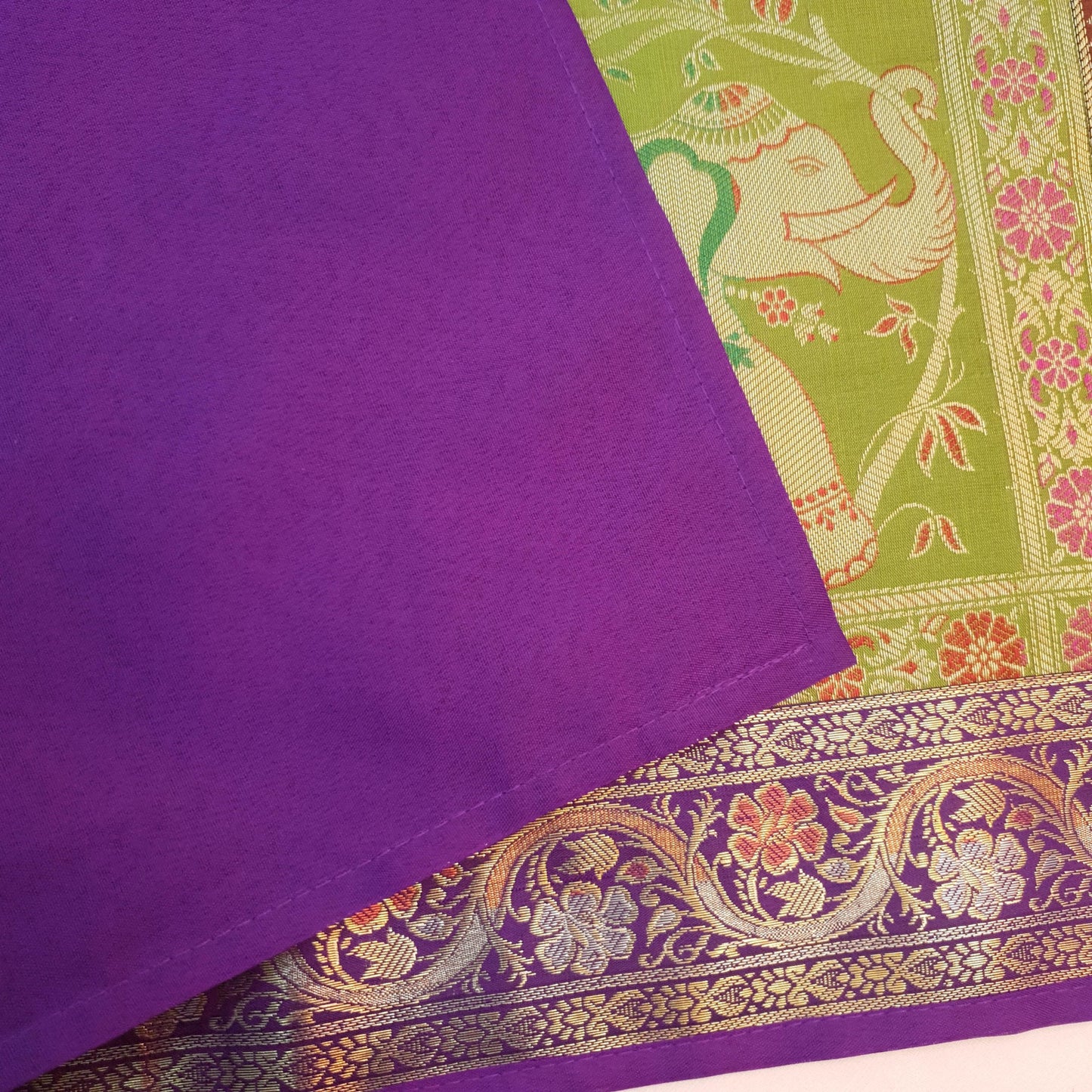 Dining Table Runner Ethnic Handmade Gold Banarasi Brocade Silk Elephant Work