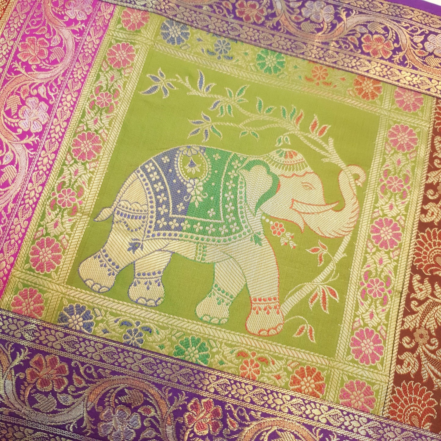 Dining Table Runner Ethnic Handmade Gold Banarasi Brocade Silk Elephant Work