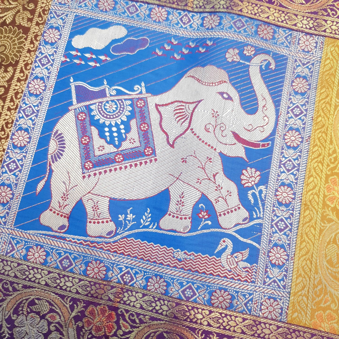 Dining Table Runner Ethnic Handmade Gold Banarasi Brocade Silk Elephant Work