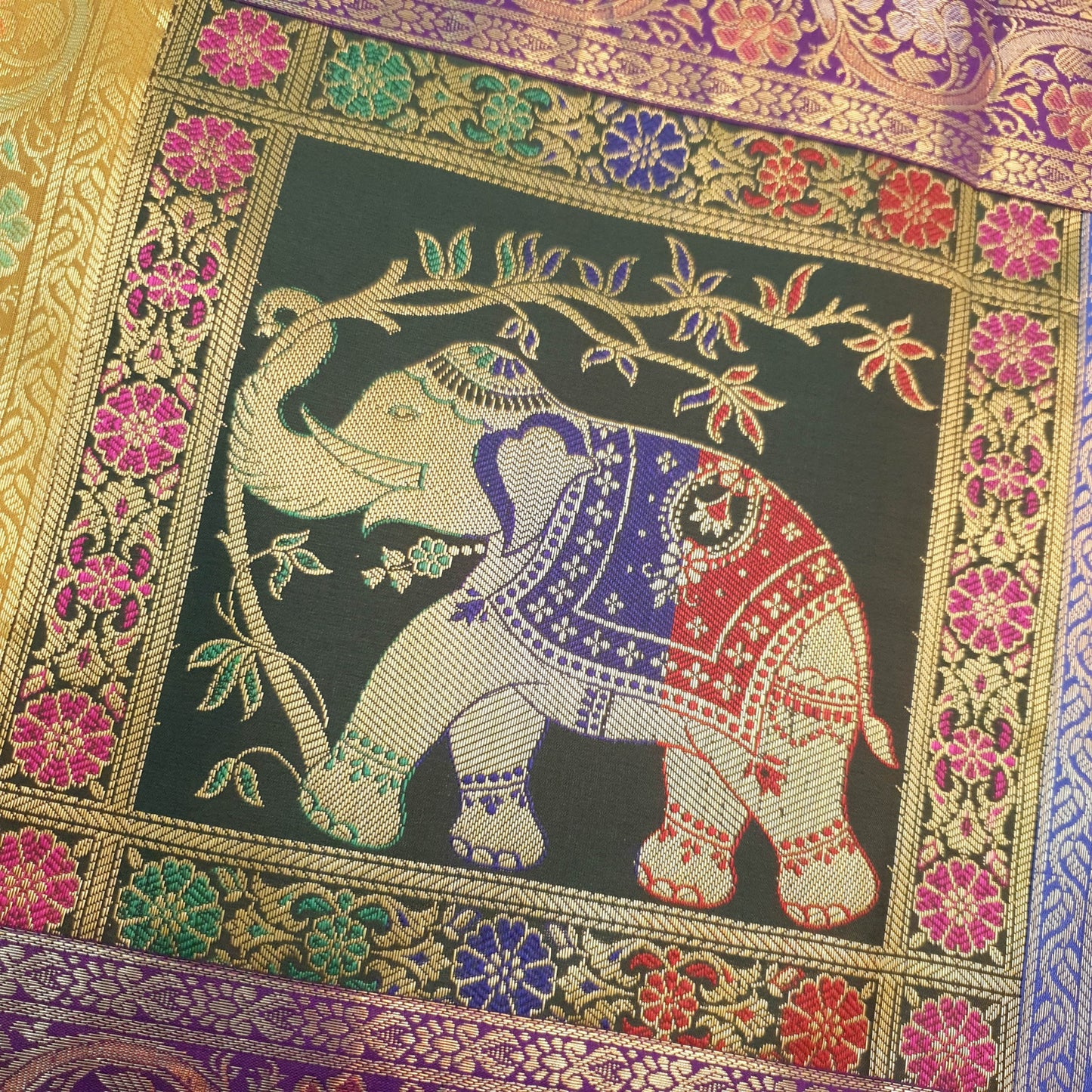 Dining Table Runner Ethnic Handmade Gold Banarasi Brocade Silk Elephant Work