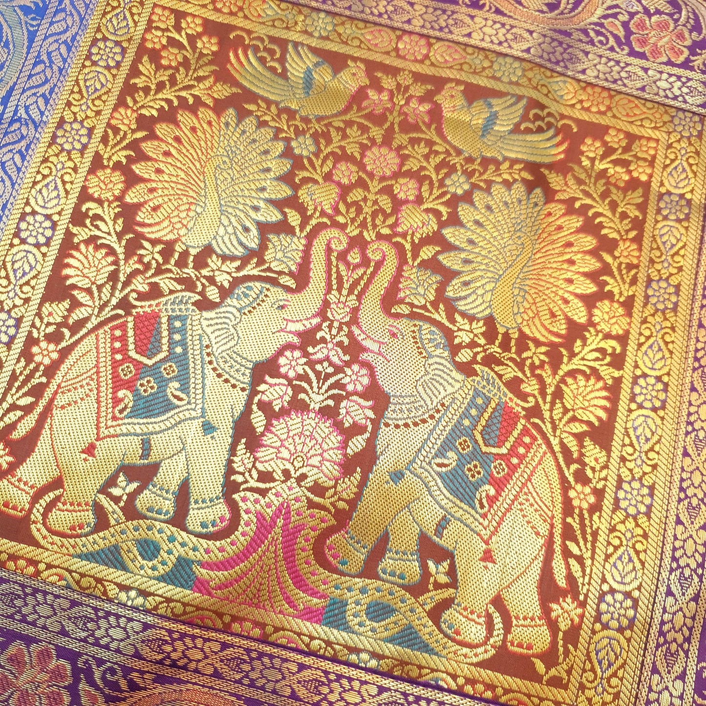 Dining Table Runner Ethnic Handmade Gold Banarasi Brocade Silk Elephant Work