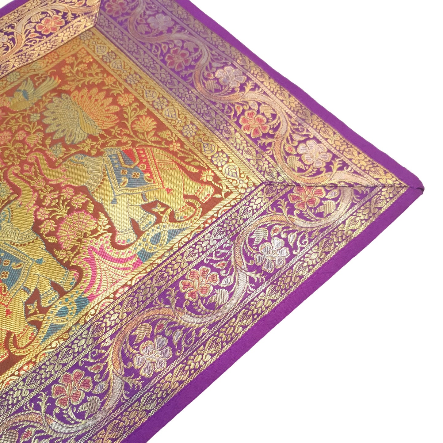 Dining Table Runner Ethnic Handmade Gold Banarasi Brocade Silk Elephant Work