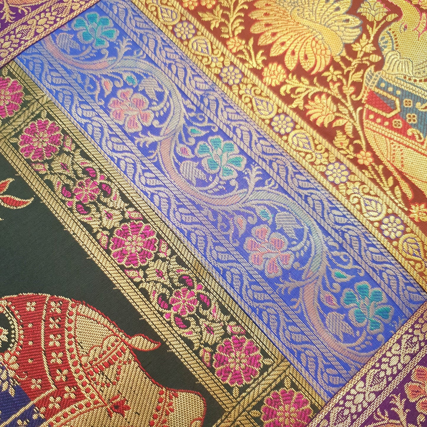 Dining Table Runner Ethnic Handmade Gold Banarasi Brocade Silk Elephant Work