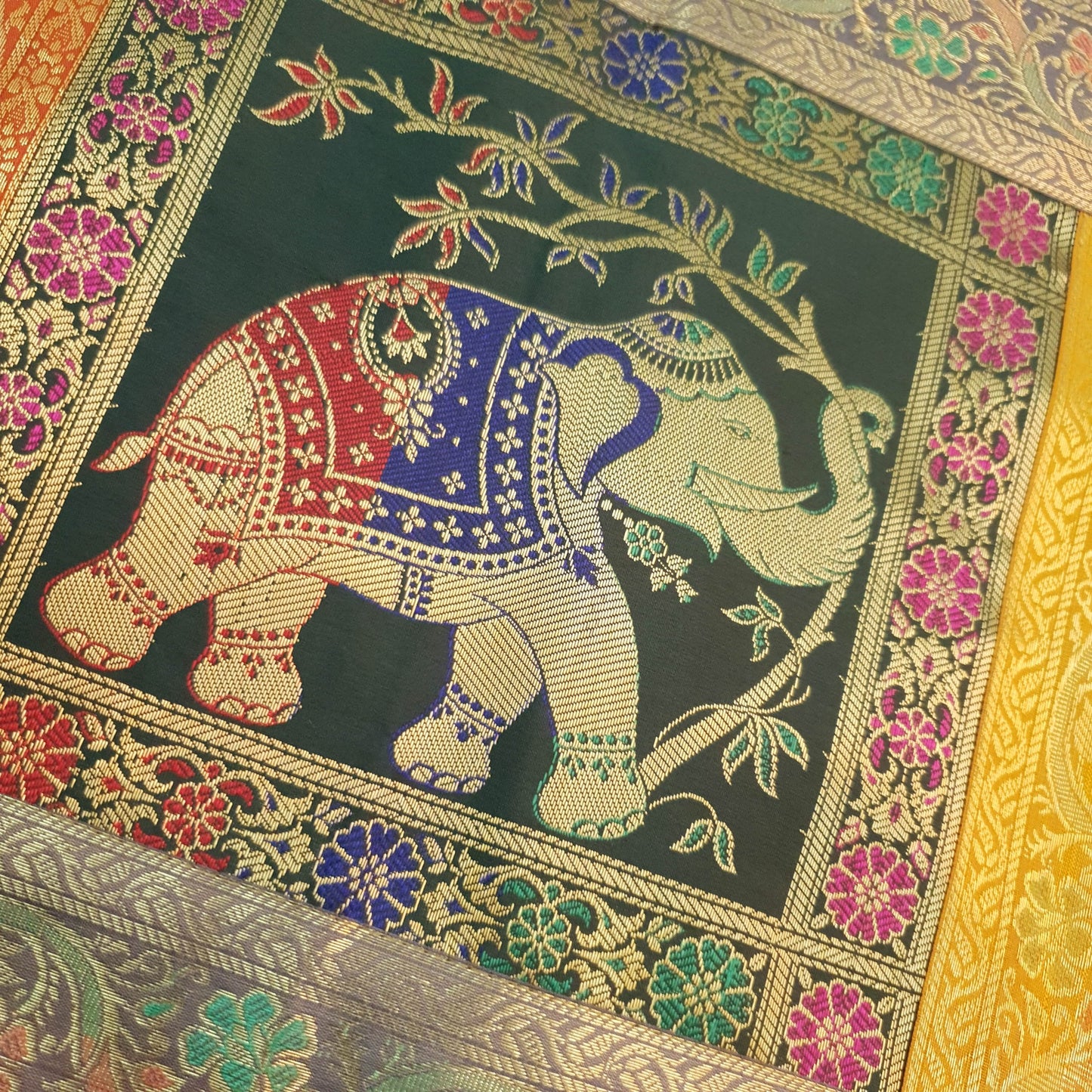 Dining Table Runner Wall Tapestry Woven Zari Brocade Banarasi Cover Multi Color