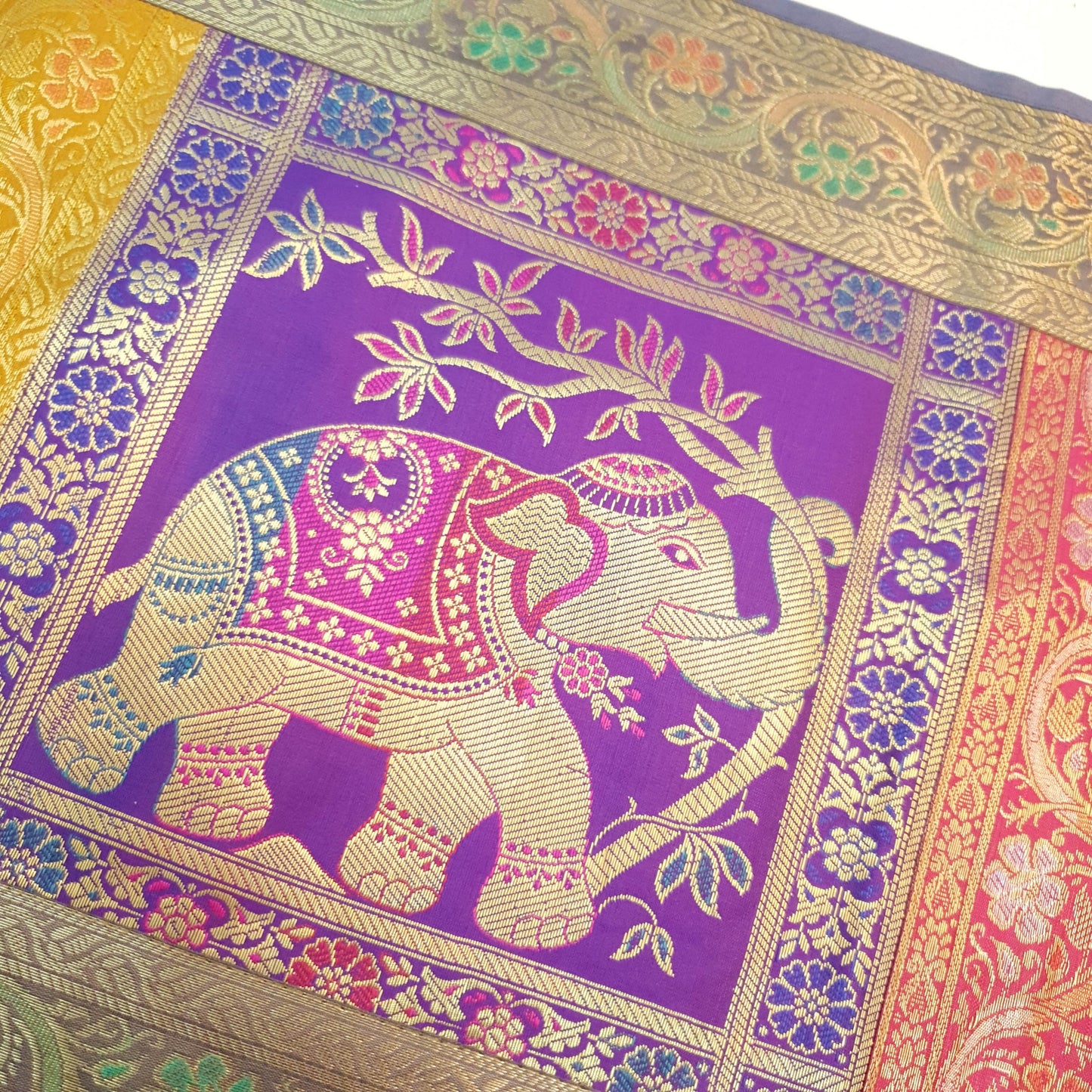 Dining Table Runner Wall Tapestry Woven Zari Brocade Banarasi Cover Multi Color