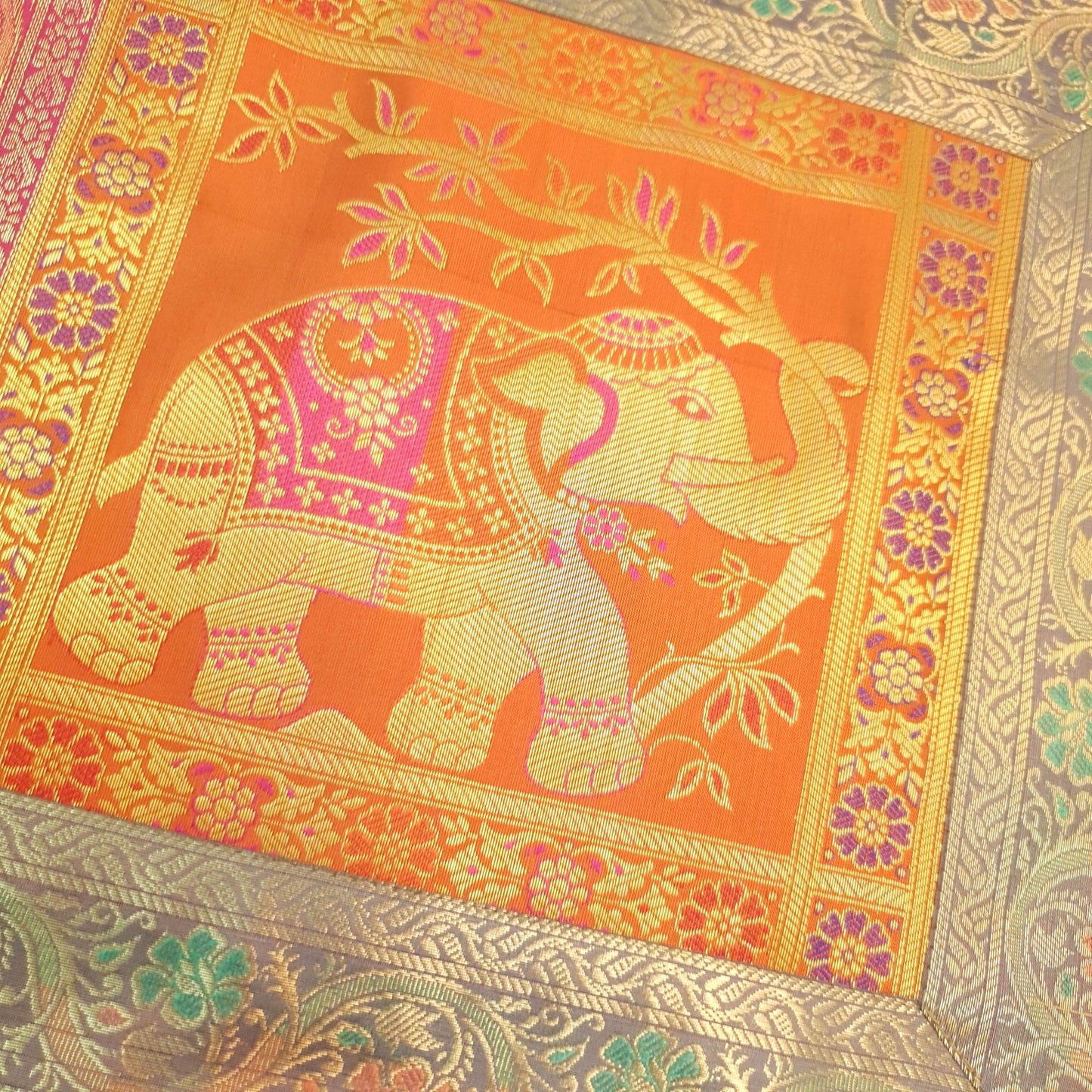 Dining Table Runner Wall Tapestry Woven Zari Brocade Banarasi Cover Multi Color