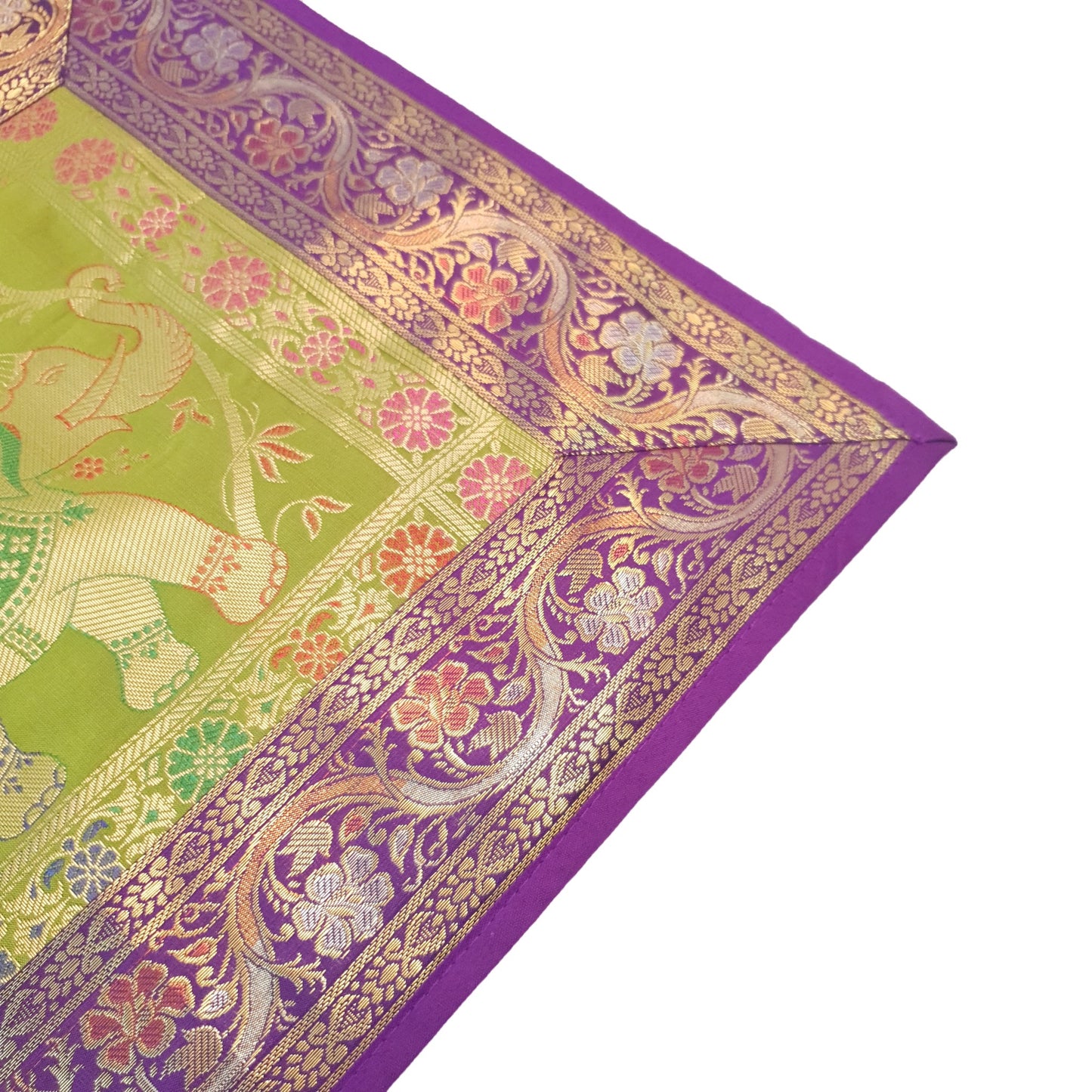Dining Cover Table Runner Elephant Woven Zari Brocade Banarasi Decor Multi Color