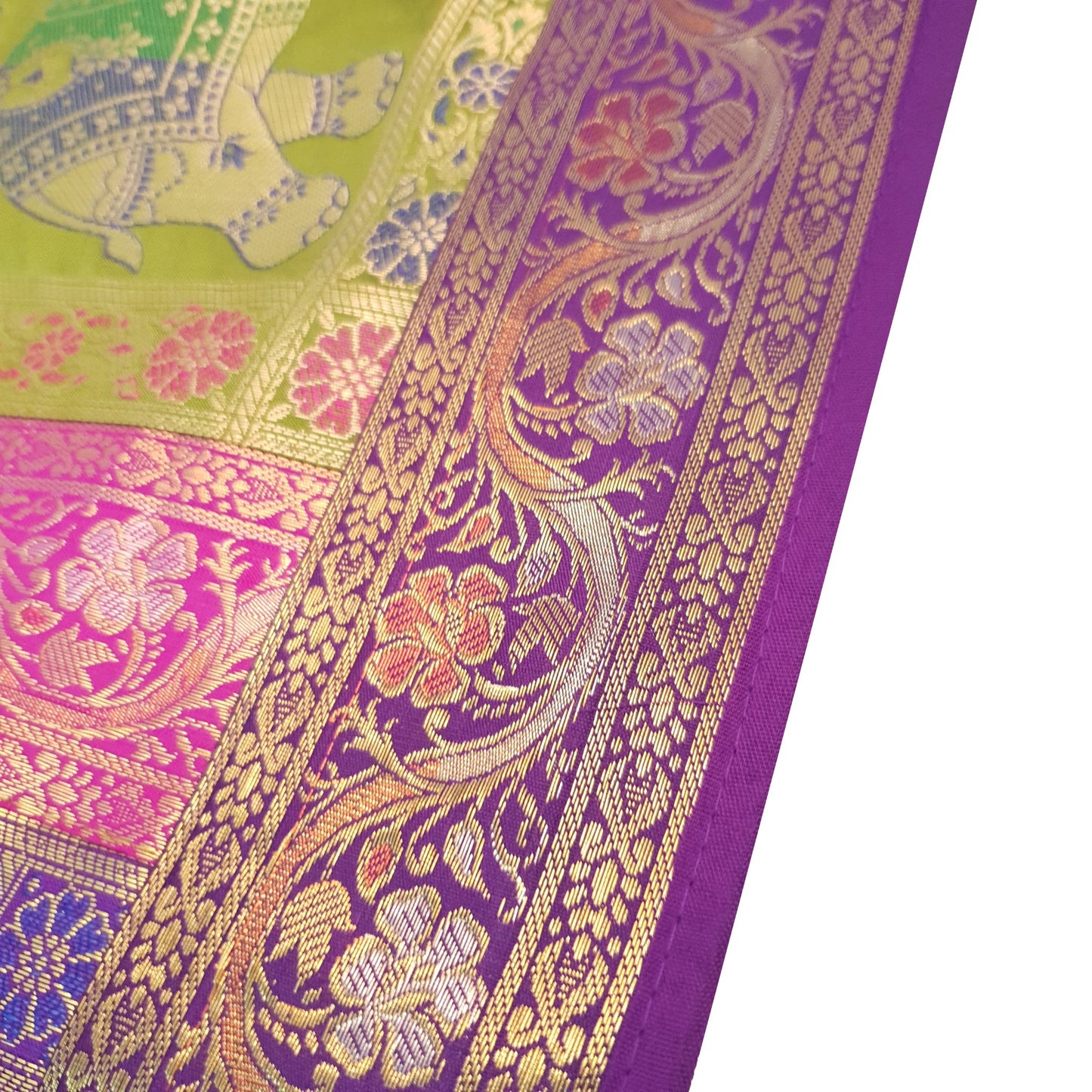Dining Cover Table Runner Elephant Woven Zari Brocade Banarasi Decor Multi Color