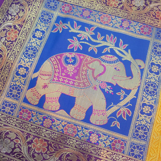 Dining Cover Table Runner Elephant Woven Zari Brocade Banarasi Decor Multi Color