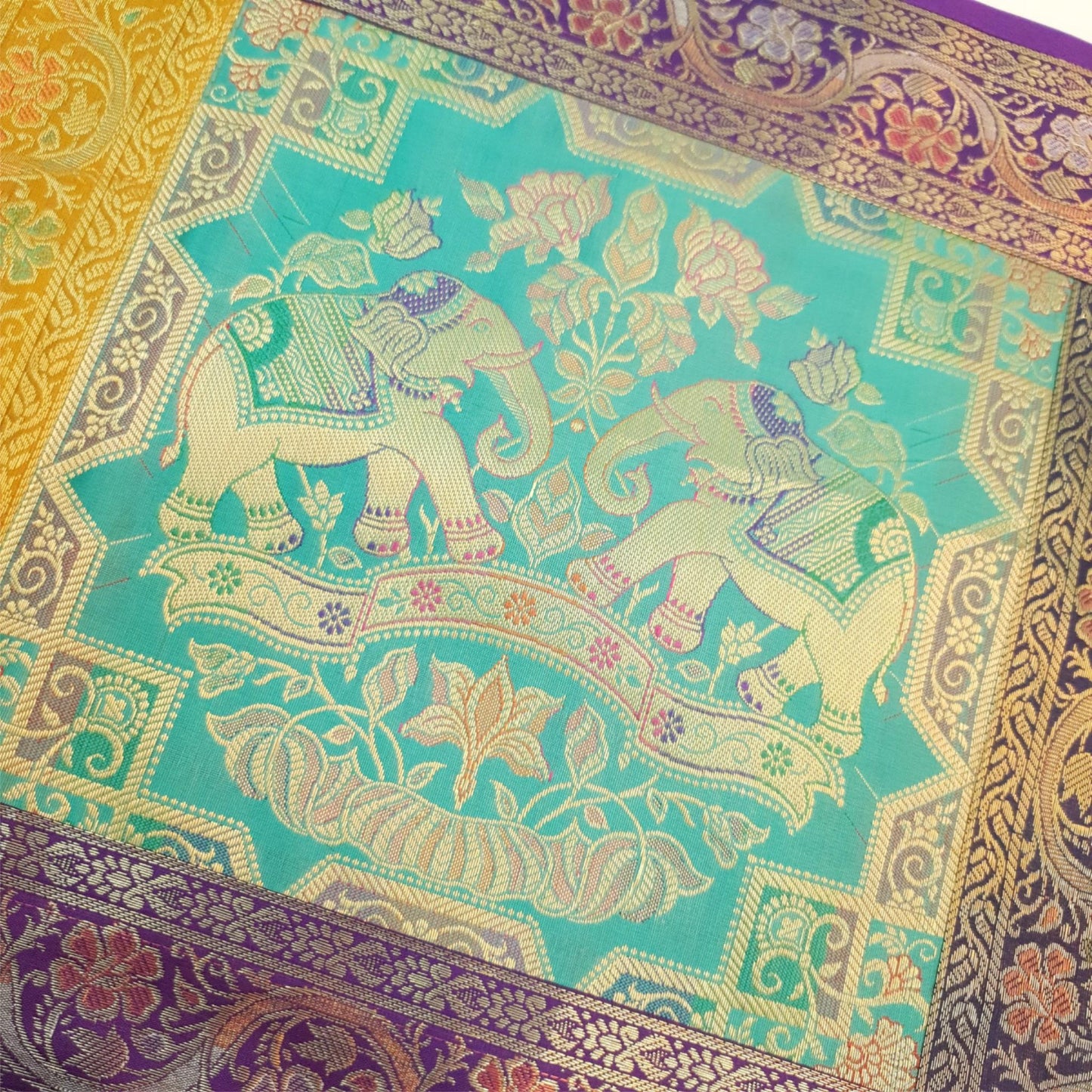 Dining Cover Table Runner Elephant Woven Zari Brocade Banarasi Decor Multi Color