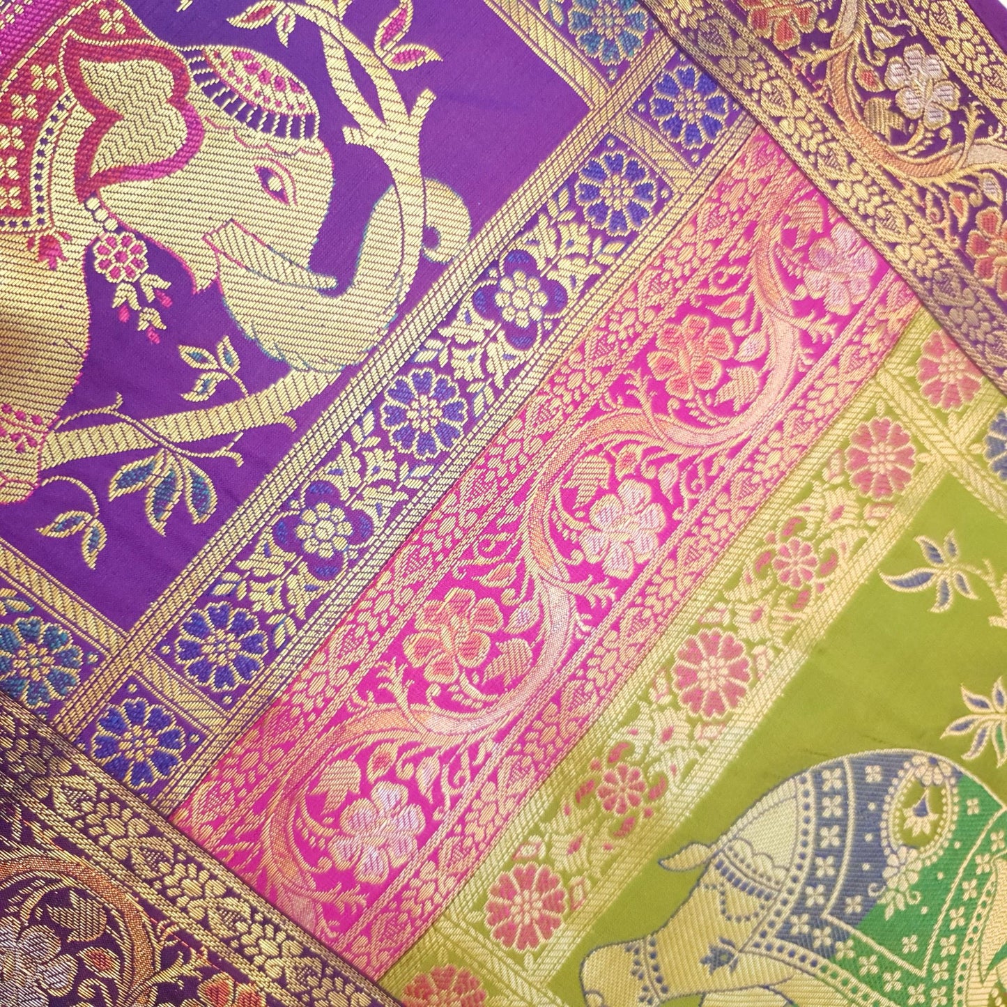 Dining Cover Table Runner Elephant Woven Zari Brocade Banarasi Decor Multi Color