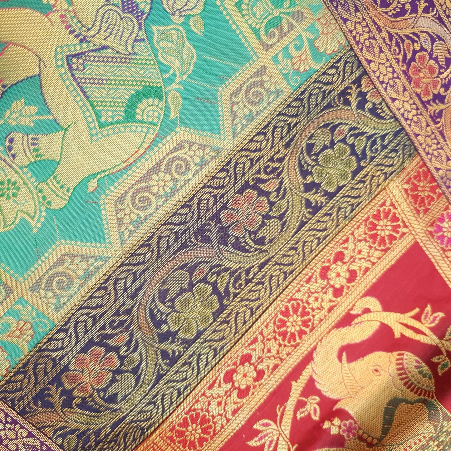 Dining Cover Table Runner Elephant Woven Zari Brocade Banarasi Decor Multi Color