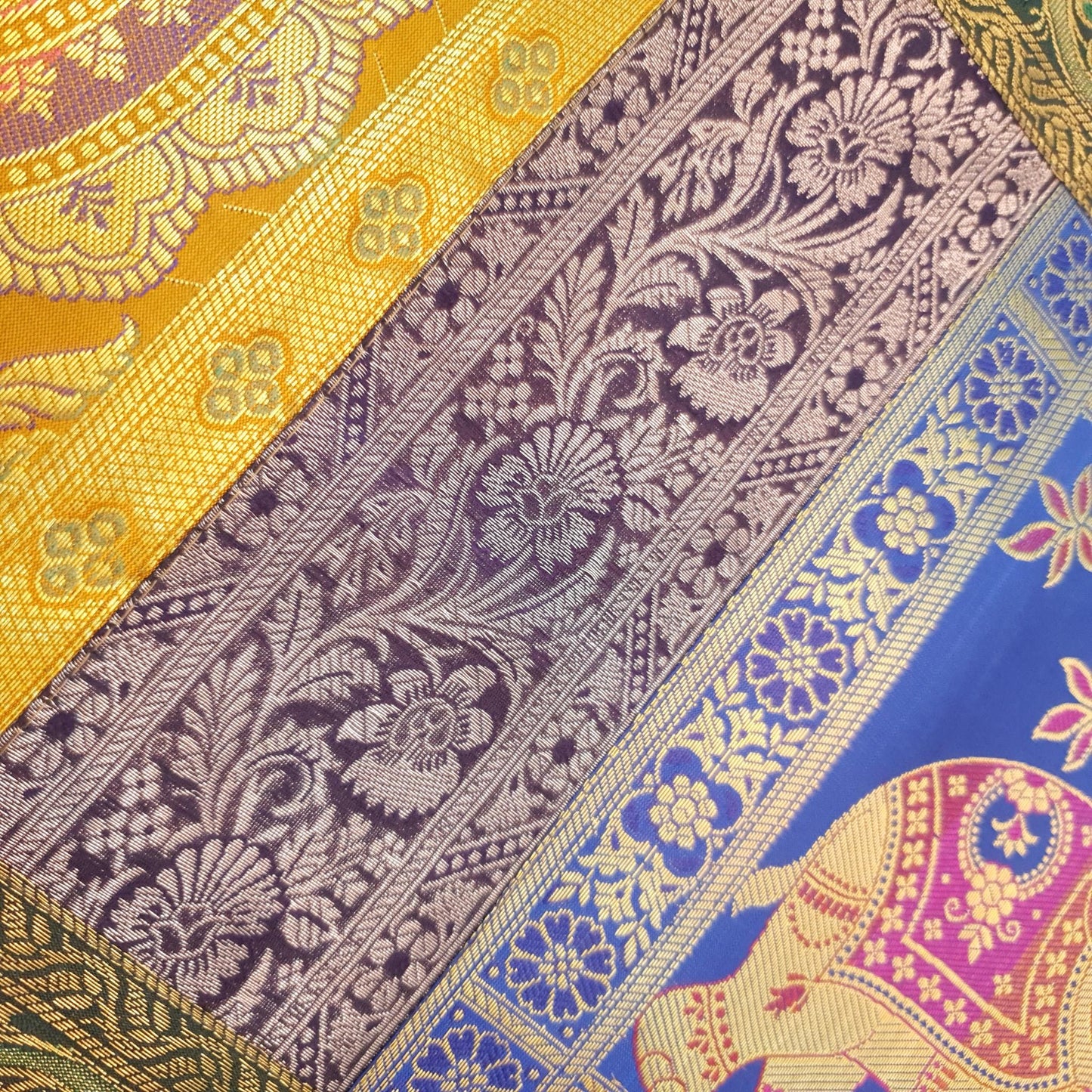 Dining Table Runner Handmade Elephant Mandala Woven Gold Banarasi Brocade Silk