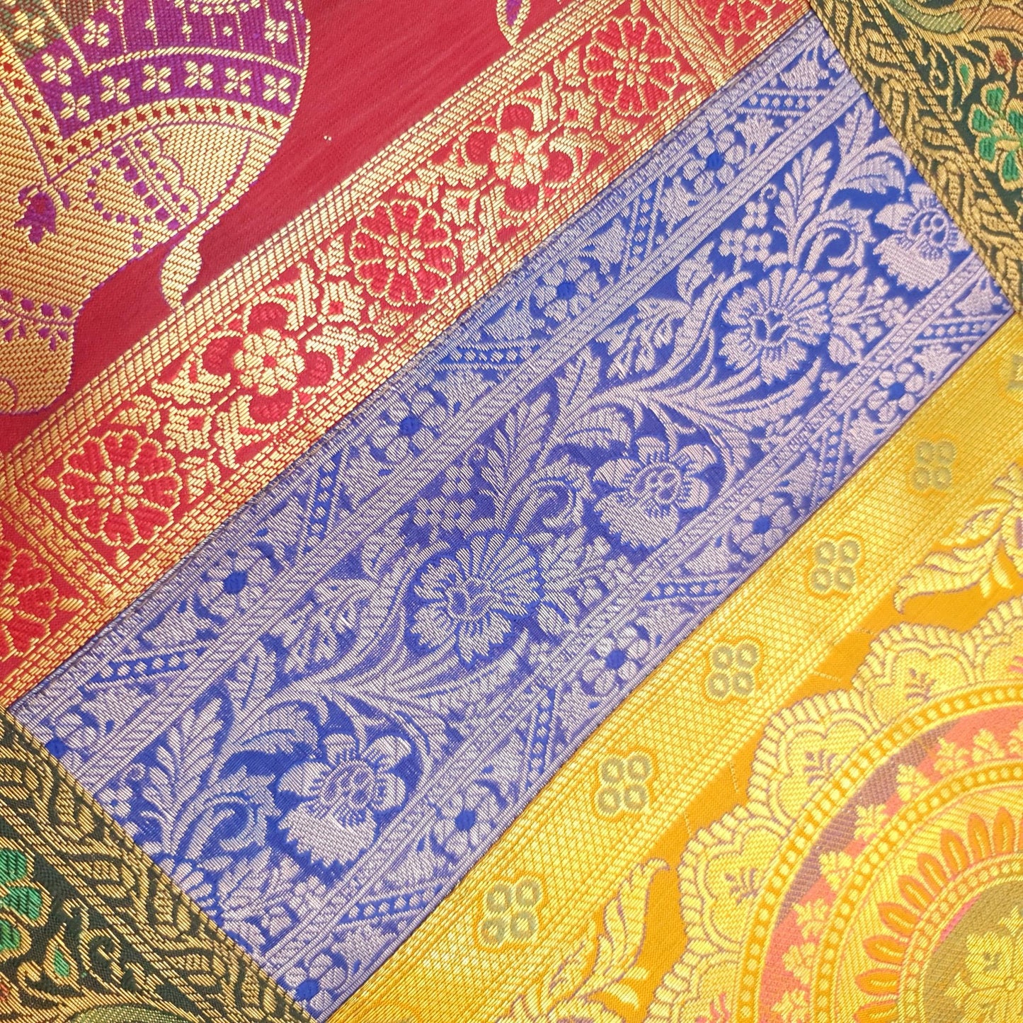 Dining Table Runner Handmade Elephant Mandala Woven Gold Banarasi Brocade Silk