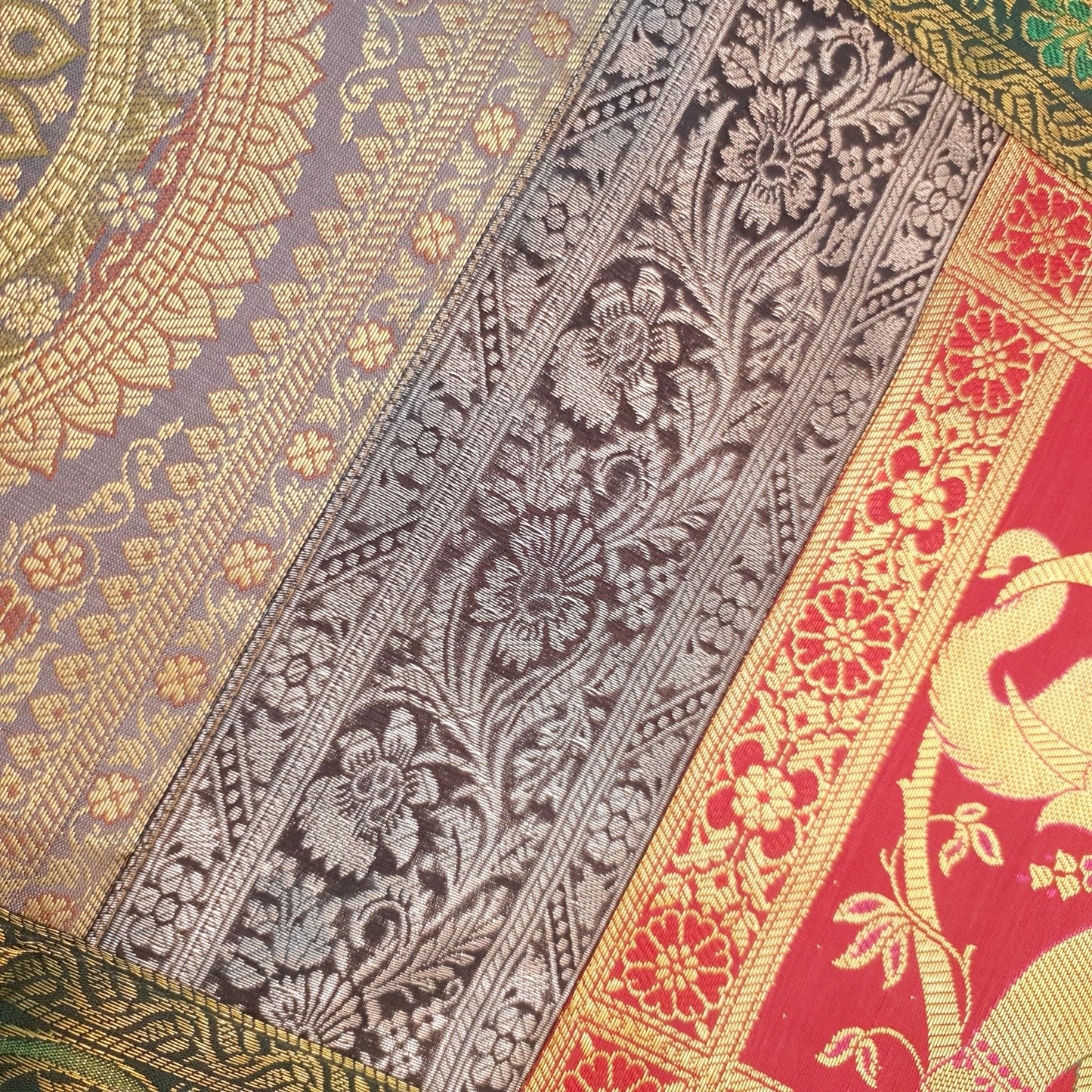 Dining Table Runner Handmade Elephant Mandala Woven Gold Banarasi Brocade Silk