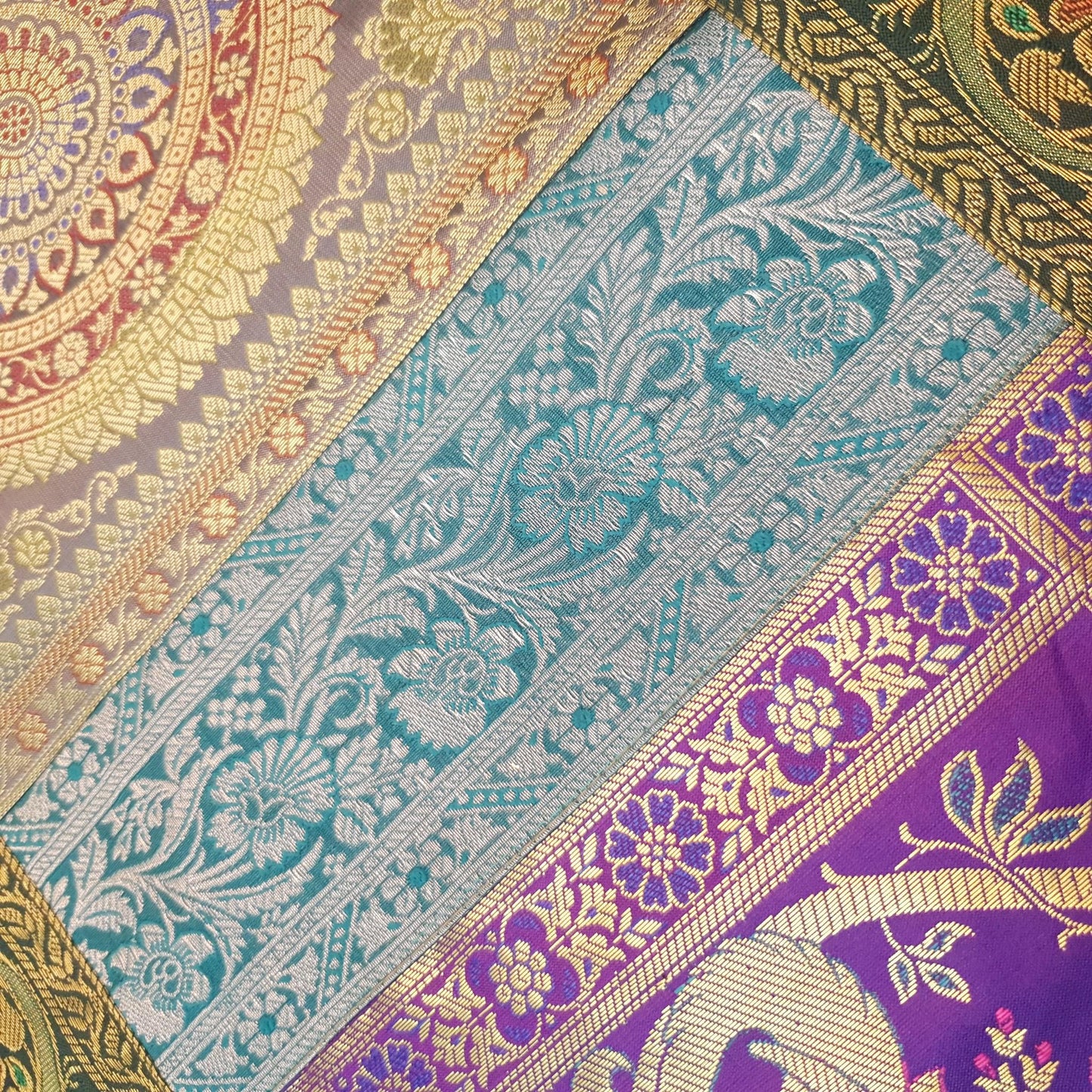 Dining Table Runner Handmade Elephant Mandala Woven Gold Banarasi Brocade Silk