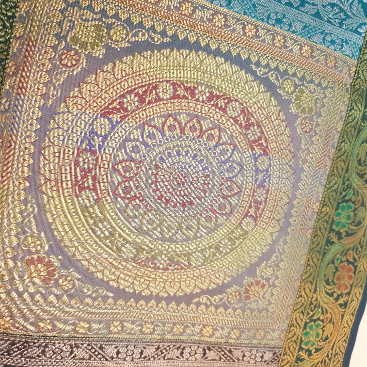 Dining Table Runner Handmade Elephant Mandala Woven Gold Banarasi Brocade Silk