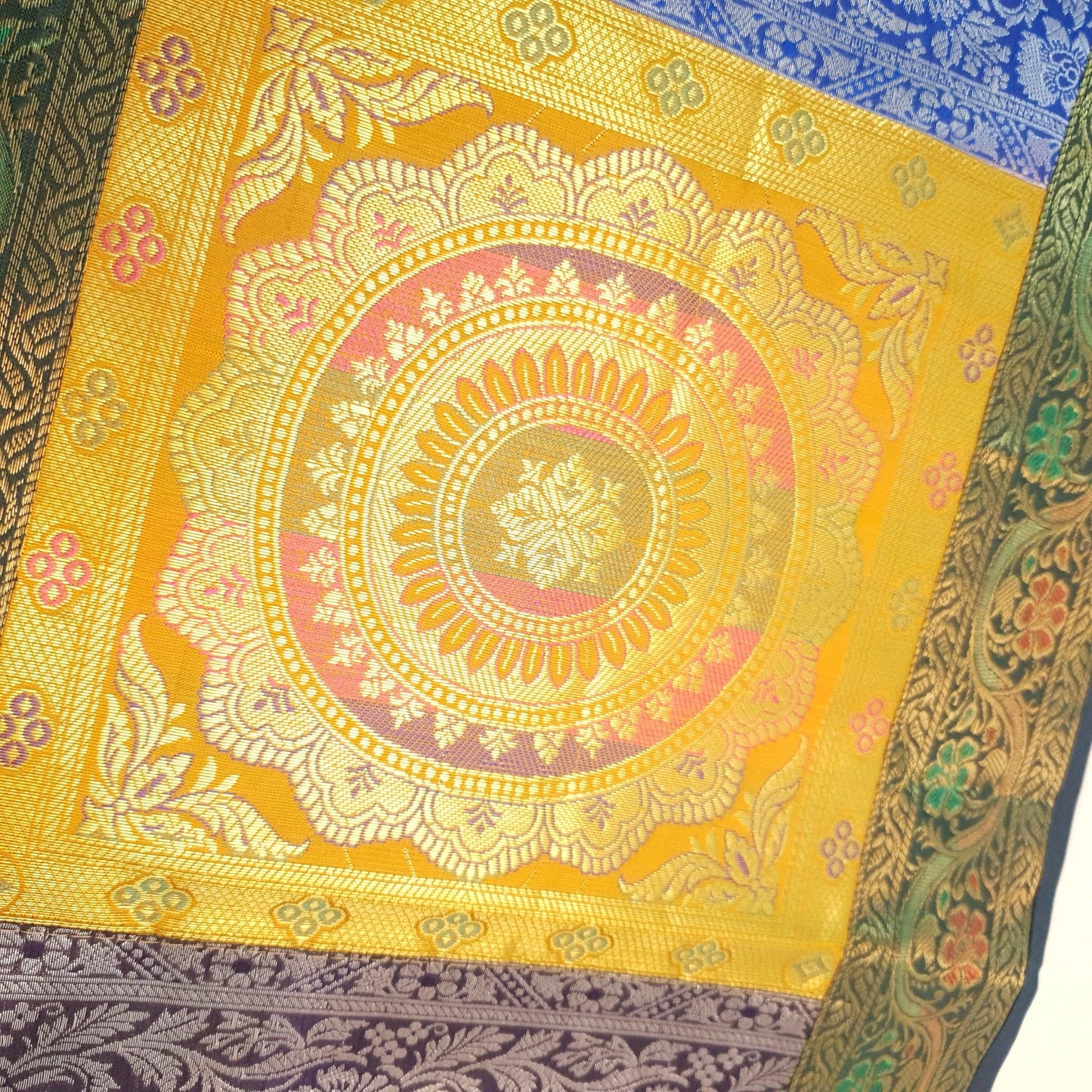 Dining Table Runner Handmade Elephant Mandala Woven Gold Banarasi Brocade Silk