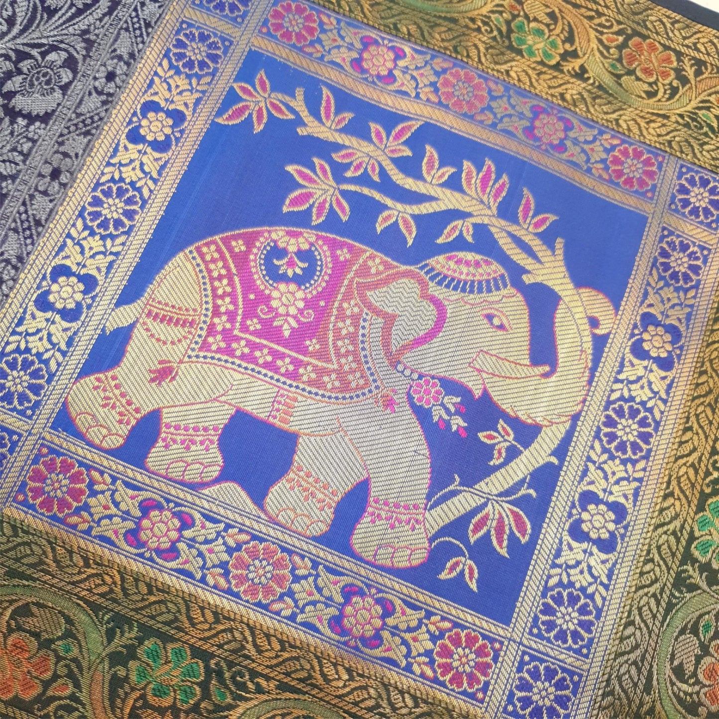 Dining Table Runner Handmade Elephant Mandala Woven Gold Banarasi Brocade Silk