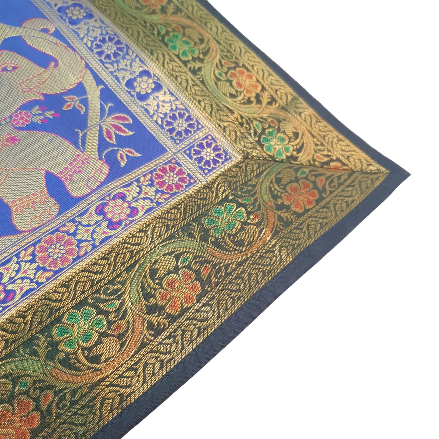 Dining Table Runner Handmade Elephant Mandala Woven Gold Banarasi Brocade Silk
