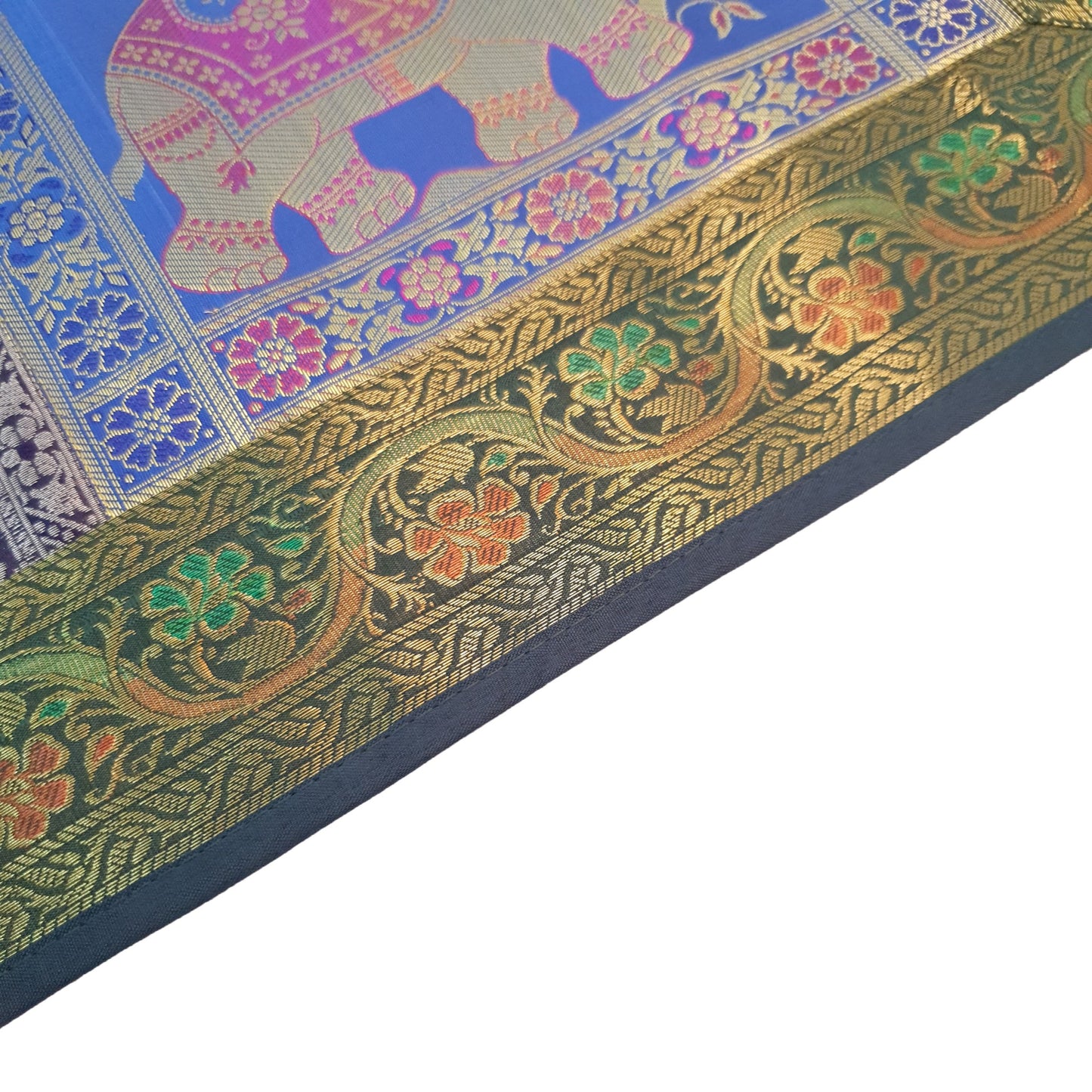 Dining Table Runner Handmade Elephant Mandala Woven Gold Banarasi Brocade Silk