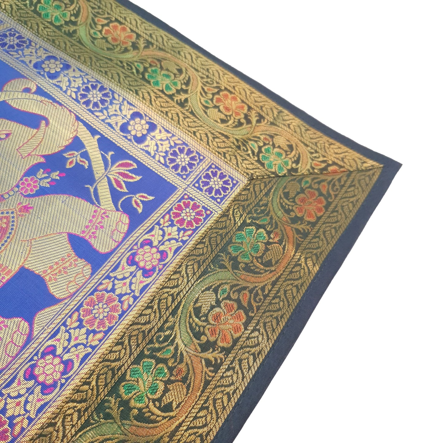 Dining Table Runner Handmade Elephant Mandala Woven Gold Banarasi Brocade Silk