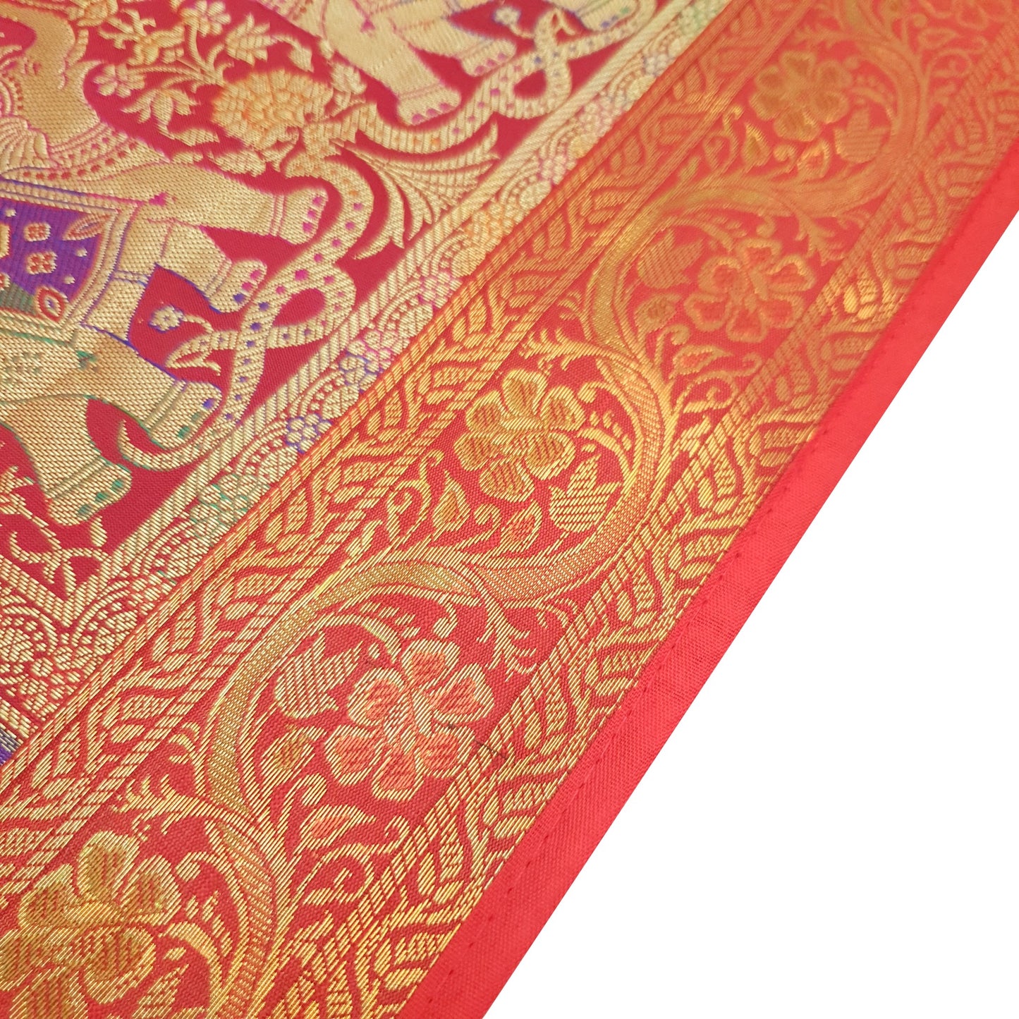 Dining Cloth Table Runner Elephant Woven Zari Brocade Banarasi Cover Multi Color