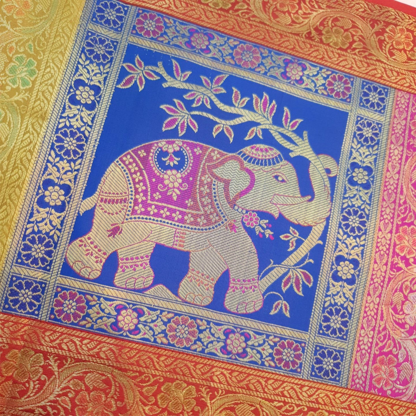 Dining Cloth Table Runner Elephant Woven Zari Brocade Banarasi Cover Multi Color