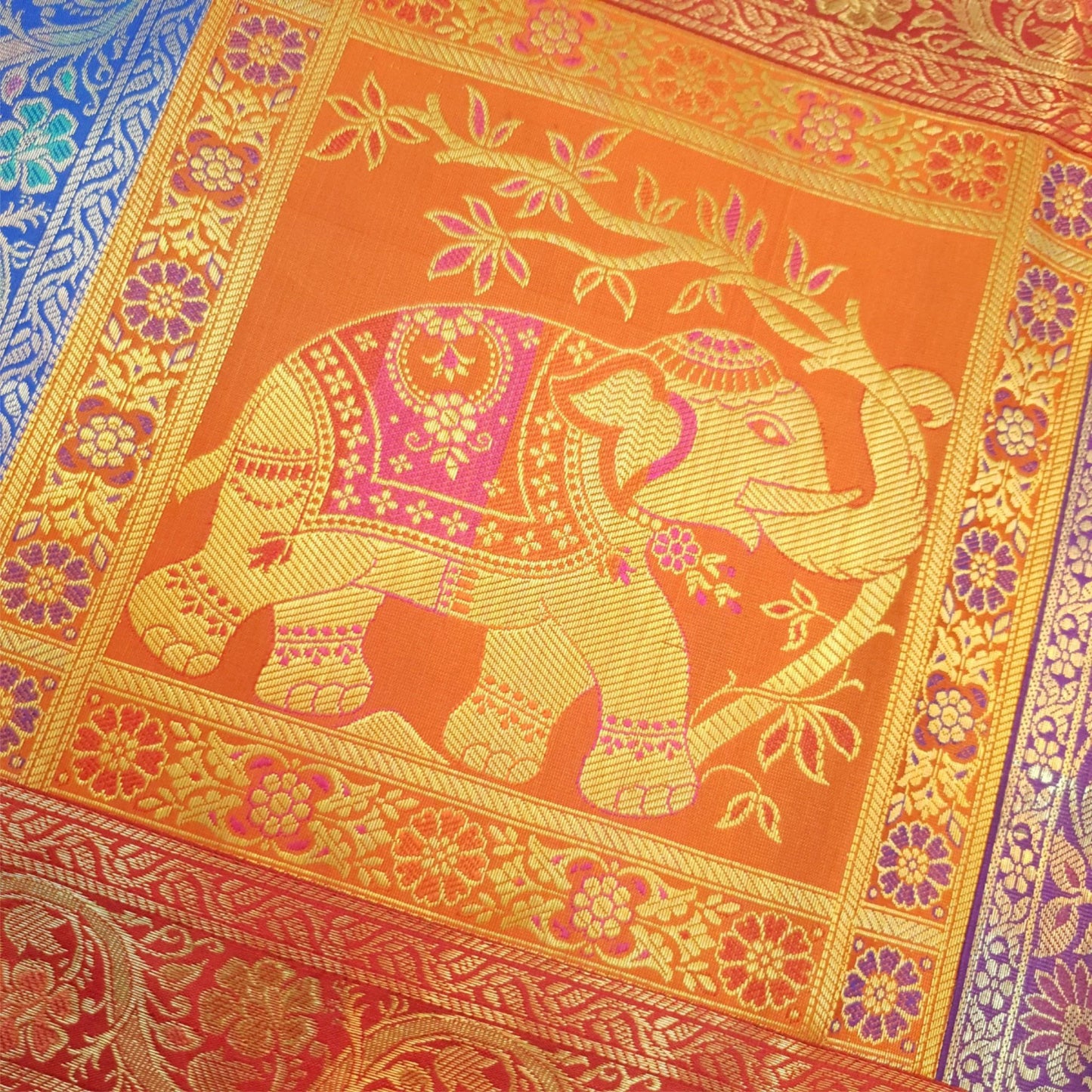Dining Cloth Table Runner Elephant Woven Zari Brocade Banarasi Cover Multi Color