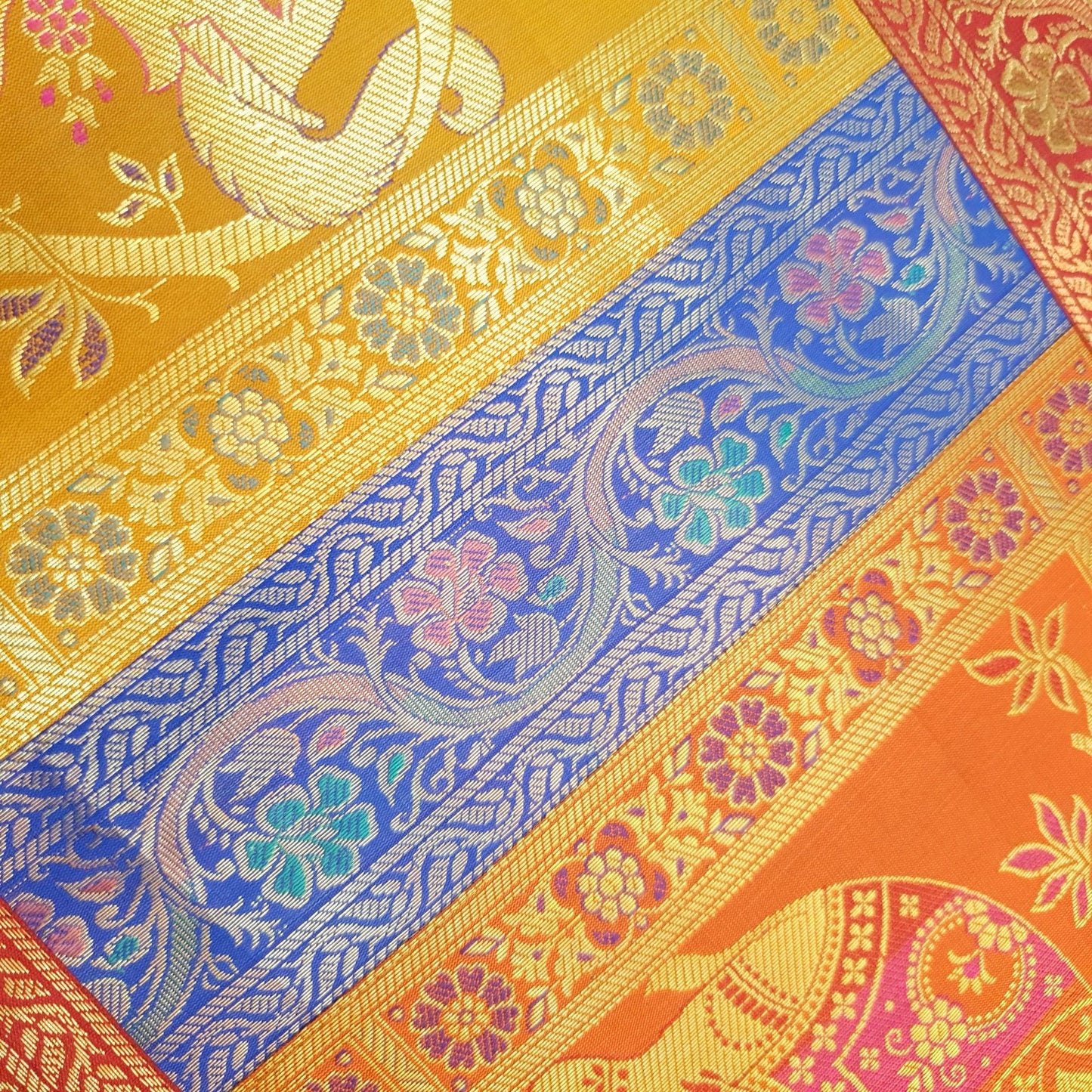 Dining Cloth Table Runner Elephant Woven Zari Brocade Banarasi Cover Multi Color